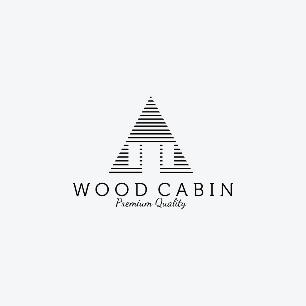 Wooden Cabin House Logo Line Art Design Vector Illustration Icon, Cabin Forest, Cottage, Wood Cabin