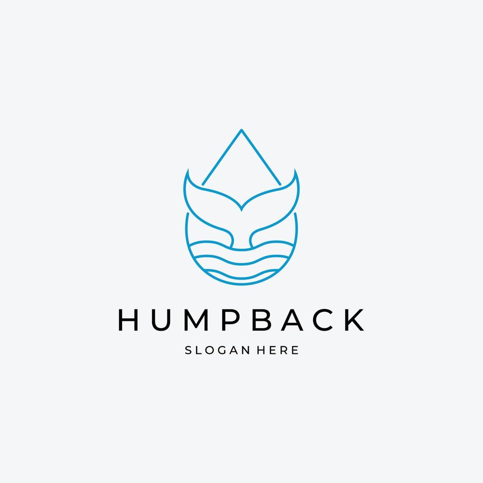 logotipo de arte de línea minimalista vector de cola de ballena, diseño e ilustración de ballena azul jorobada