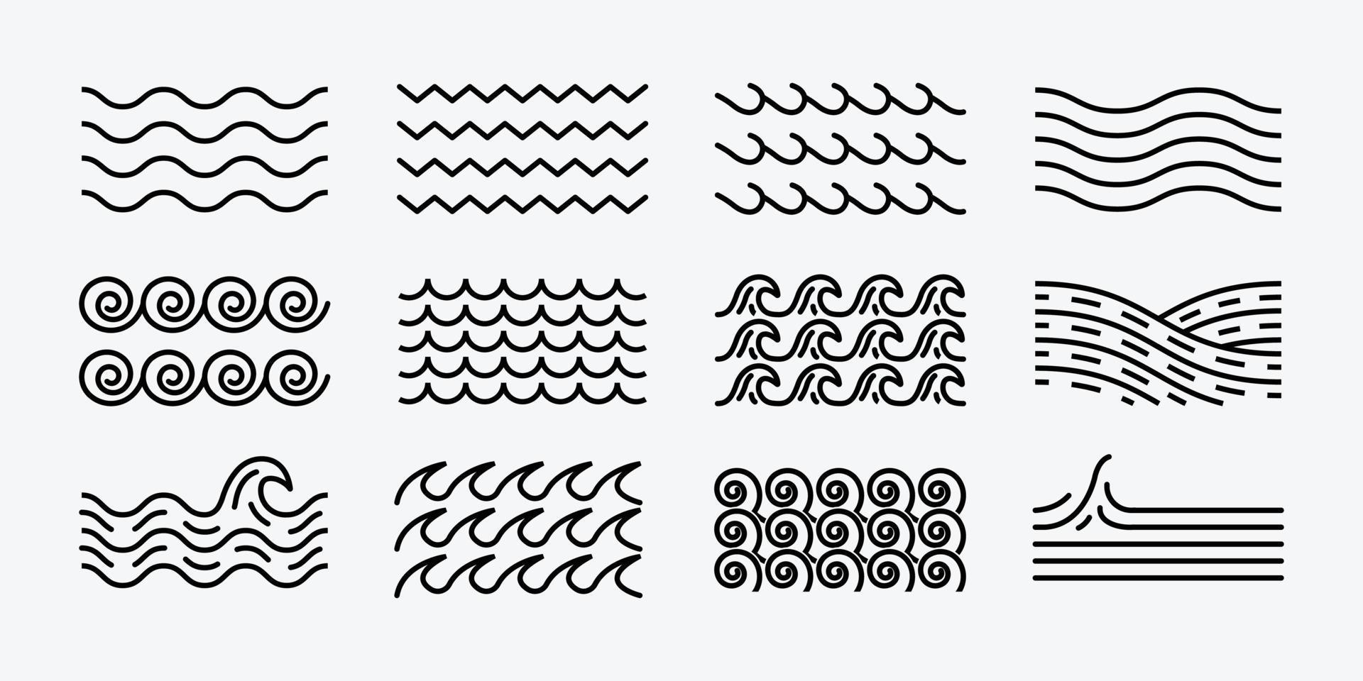 Set Bundle of Minimalist Waves Logo Icon Line Art Vector Design Illustration