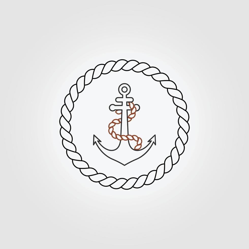 Minimal Line Art Anchor Logo Vector Icon Illustration Design, Nautical Concept Modern