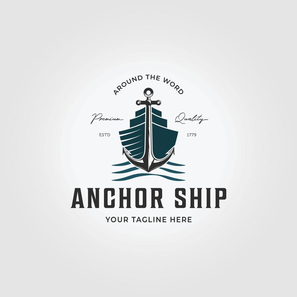 Vintage Retro Anchor Ship Logo Icon Vector Illustration Design. Bay Ferry Concept with Nautical and Atlantic. Hipster Wave and Traveling