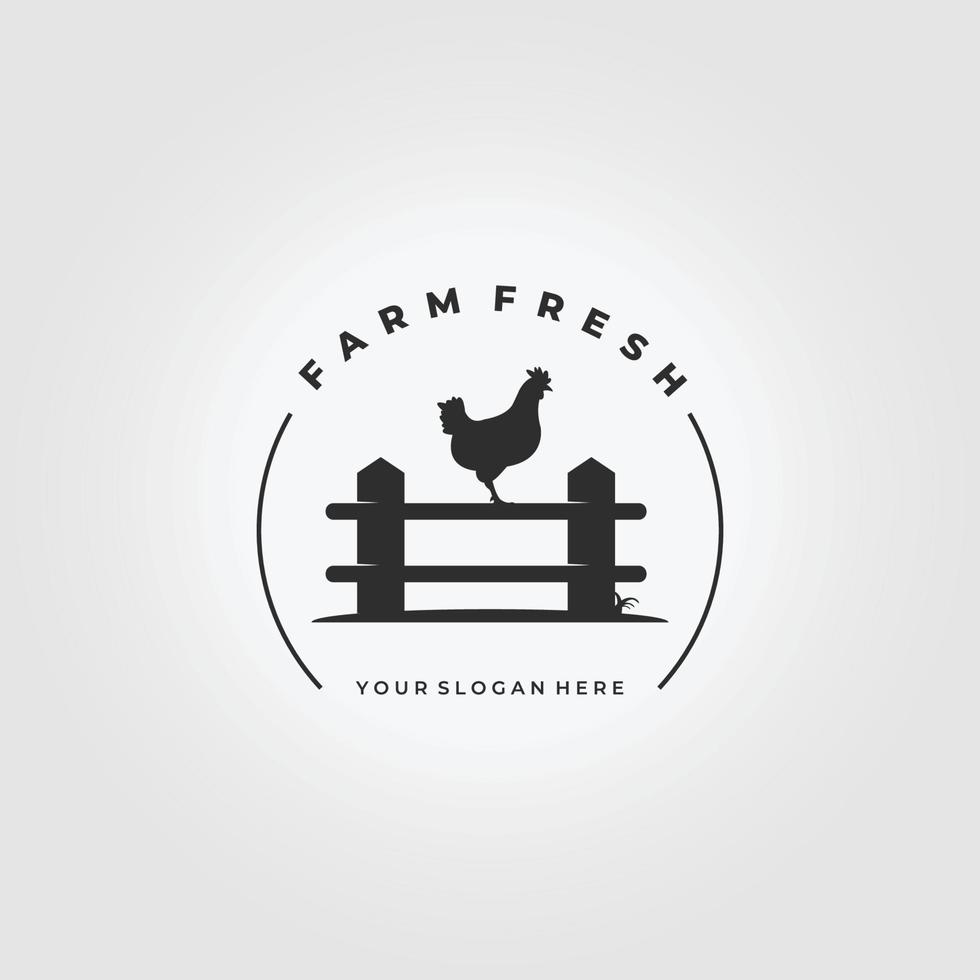 Fence Farm Fresh Rooster Logo Vector Illustration Design Vintage Icon