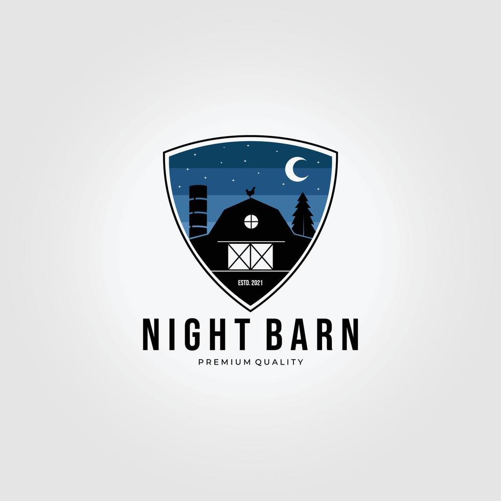 Night Forest Wooden Barn House Logo Vector Illustration Design Vintage