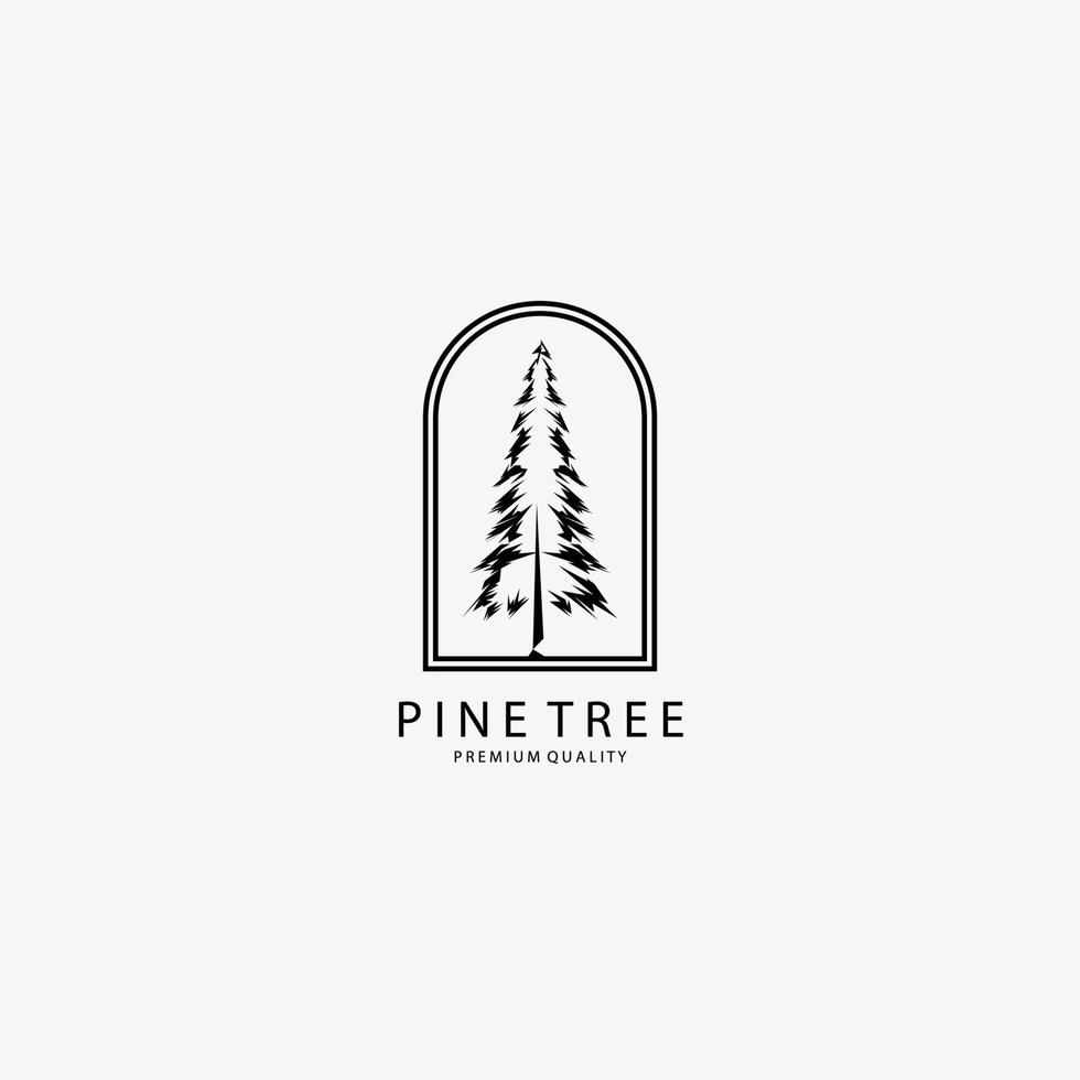 pino árbol logo vector ilustración diseño vintage línea arte lineal