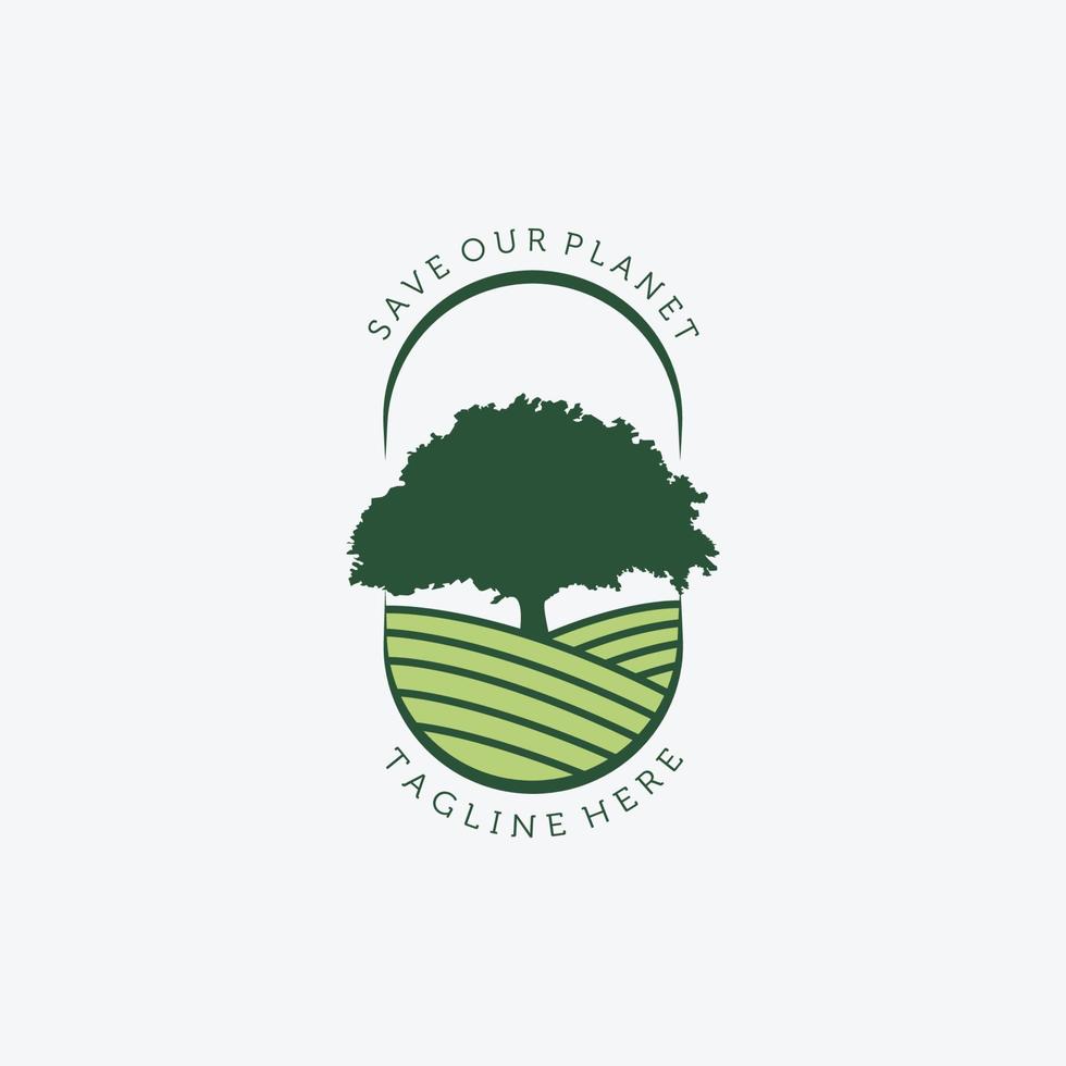 Emblem of Tree Logo Vector Design Vintage Illustration Icon, Farm Fresh, Wooden, Save our Planet, Last Tree