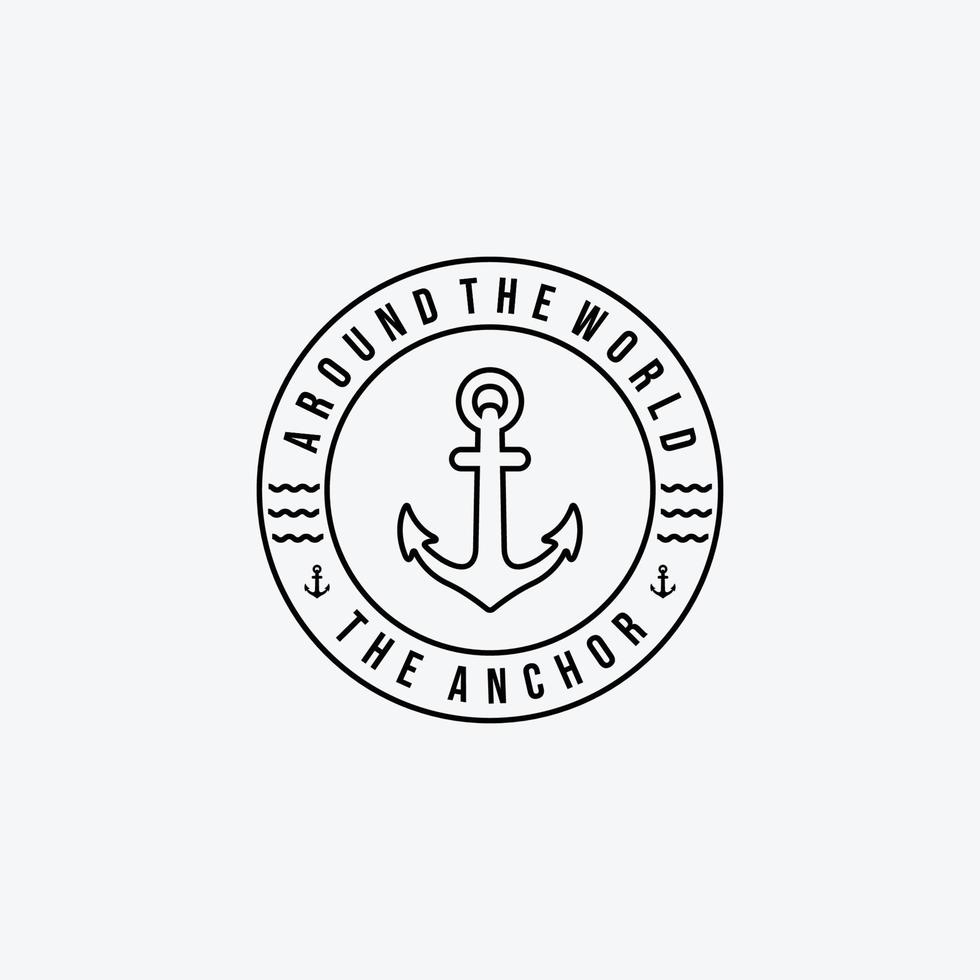 Emblem Line Art of Anchor Ship Logo Vector Design Illustration, Concept of Pirates and Coastguard Maritime