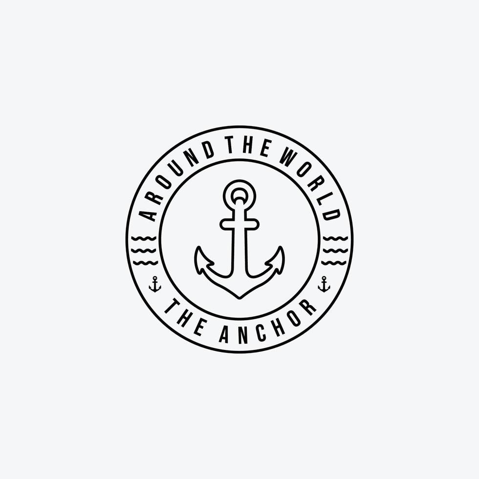 arte de la línea del emblema de la ilustración del diseño del vector del logotipo del barco ancla, concepto de piratas y guardacostas marítimo