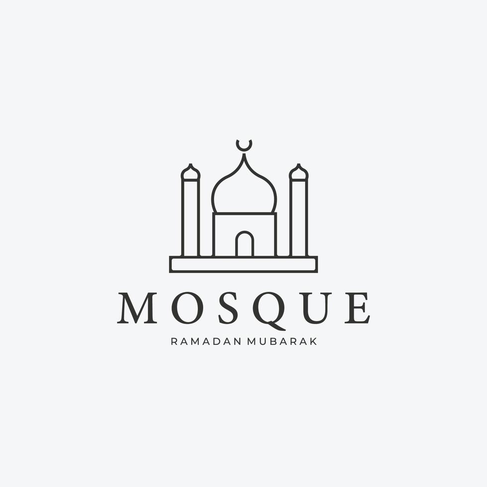 logotipo de arte de línea musulmana de mezquita minimalista, diseño de vector de ilustración del concepto ramadan kareem mubarak