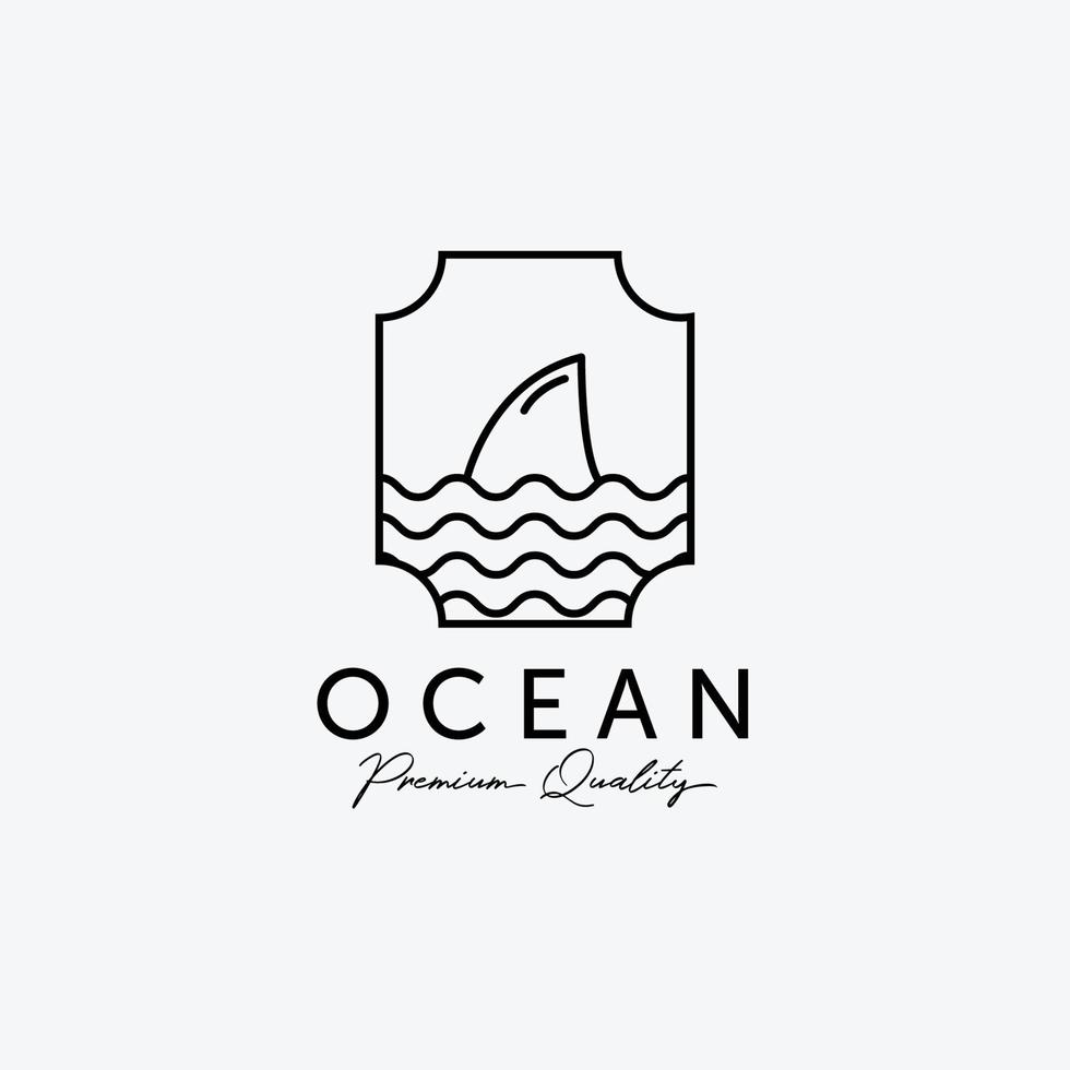 Emblem of Ocean Shark Line Art Logo, Illustration Design of Pacific Marine, Horizon Coastline Vector Concept