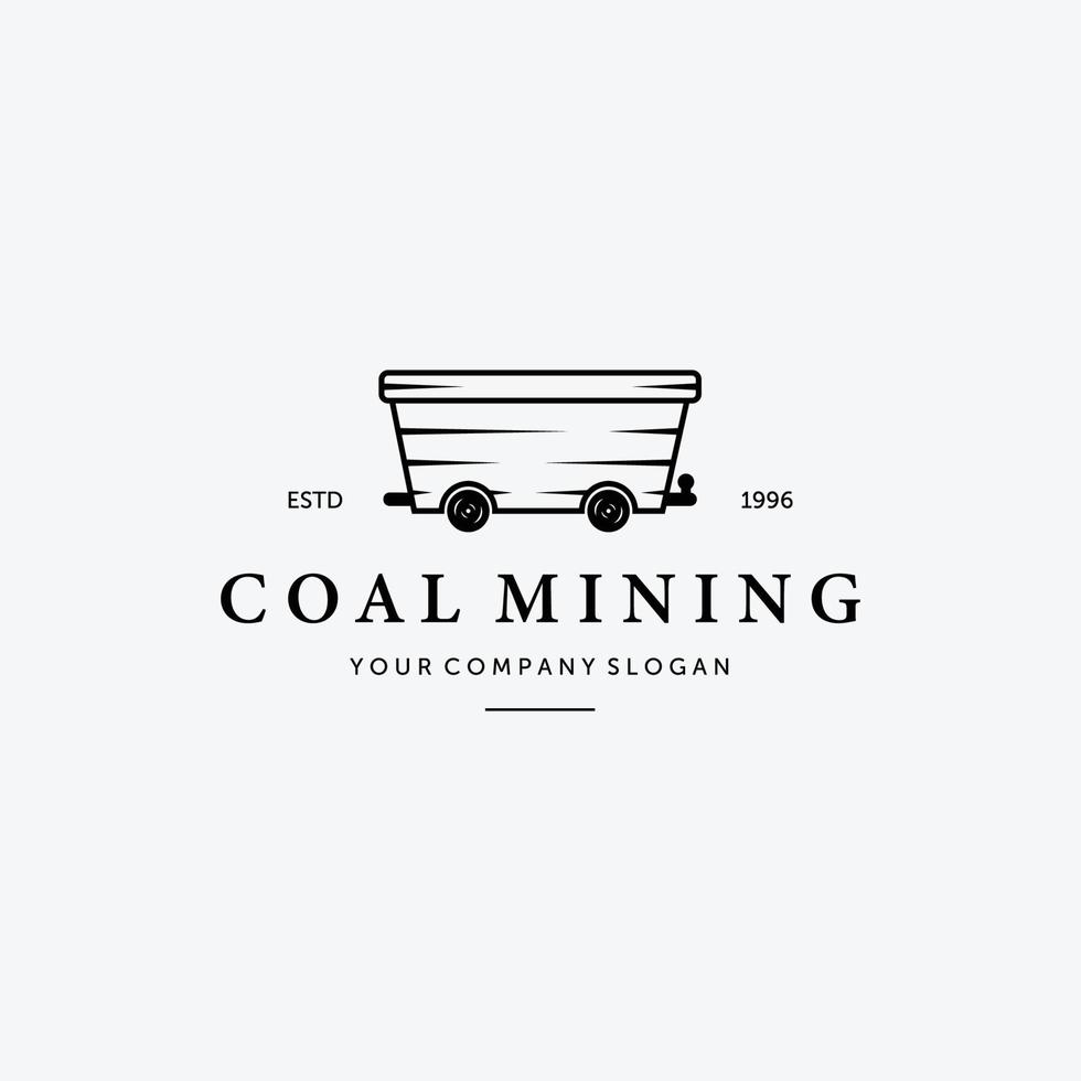 Simple Flat Mining Trolley Vintage Logo, Illustration Design of Coal Mine Cart, Vector of Coal Mining Cart Concept