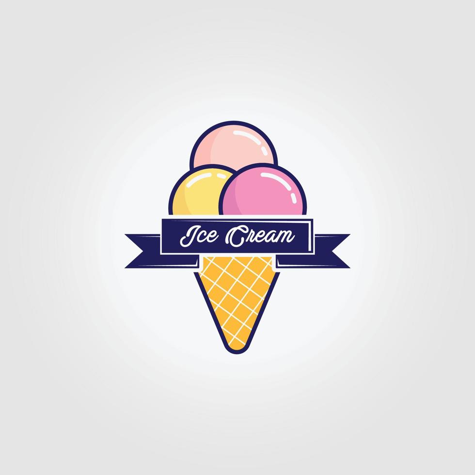 Waffle Ice Cream Logo Icon Vintage Vector Illustration Design
