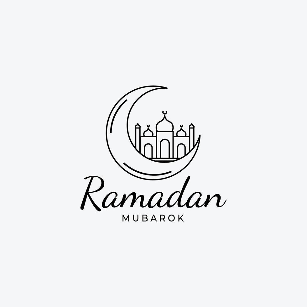 ramadan kareem mubarak logotipo de arte de línea minimalista, diseño de ilustración de concepto musulmán vector