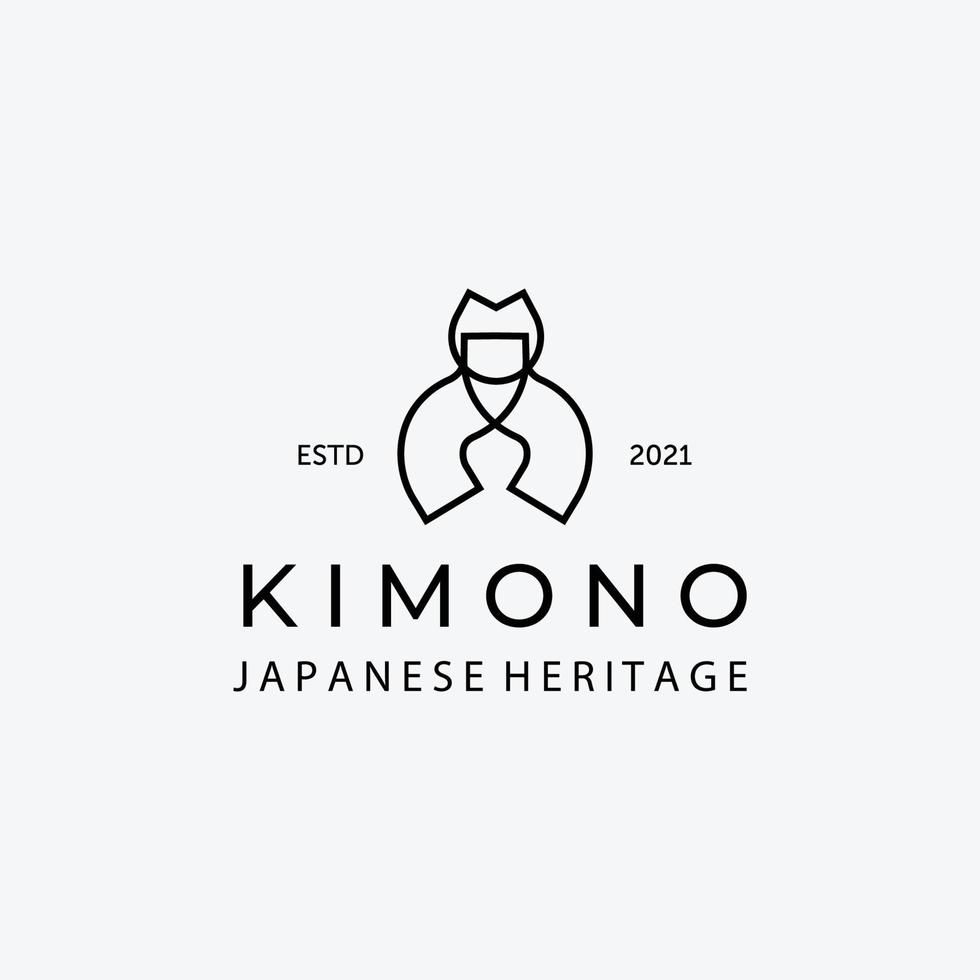 Japanese Kimono Simple Line Art Vector Logo, Illustration Design of Traditional Clothes Concept
