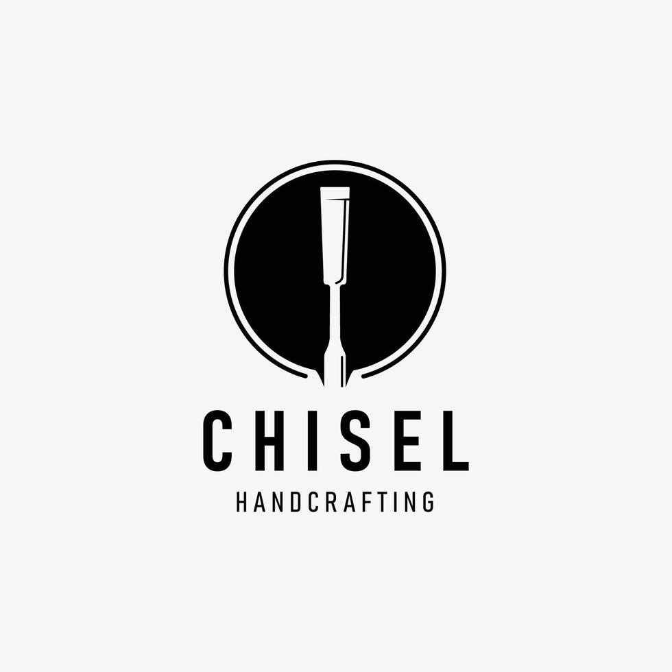 Handcraft with Chisel Carpentry Logo Vector Vintage, Simple Concept of Design Carver, Illustration of Engraver