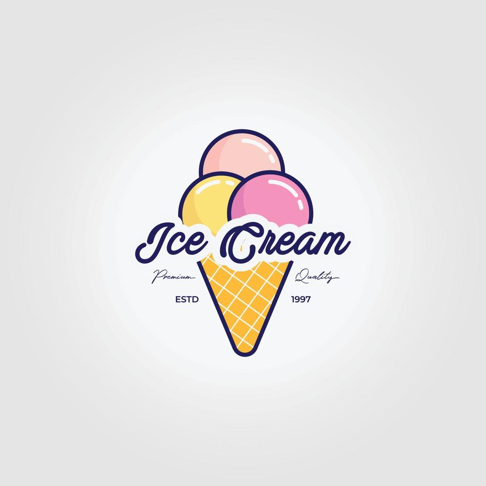 Helado helado logo icono vintage vector ilustración diseño