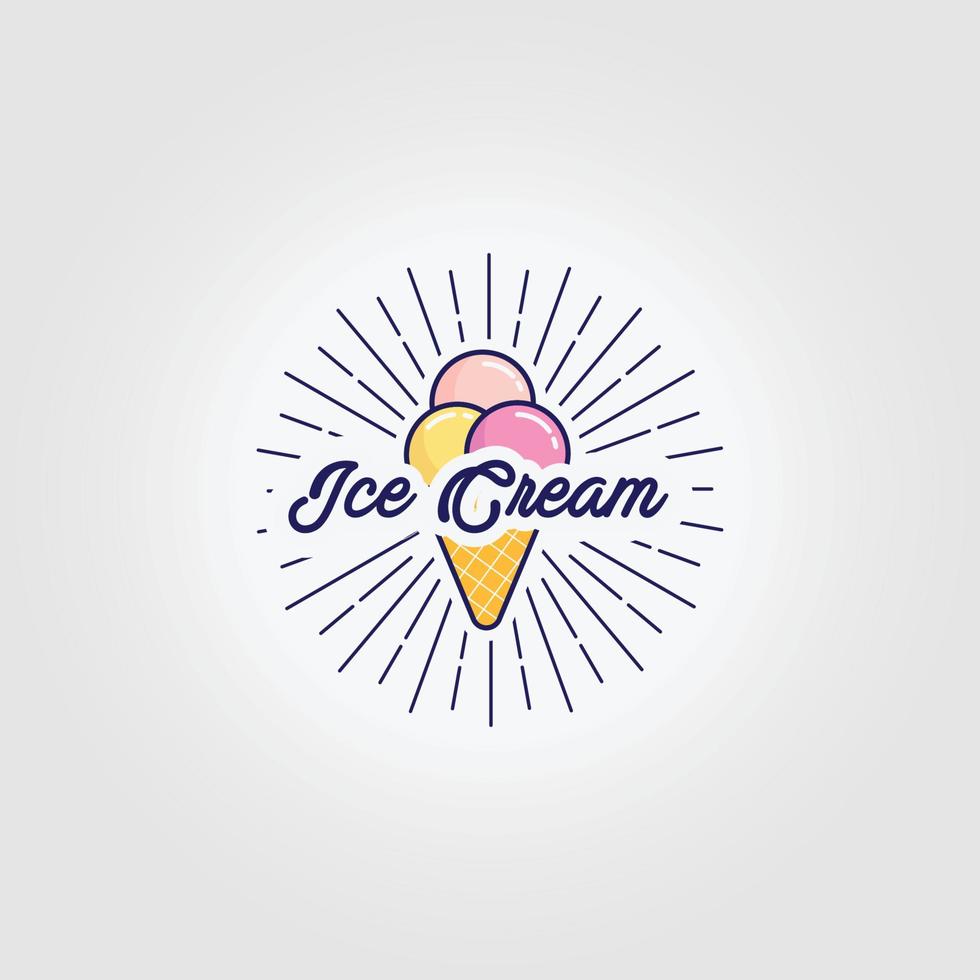 Sunburst Ice Cream Icon Logo Vintage Vector Illustration Design