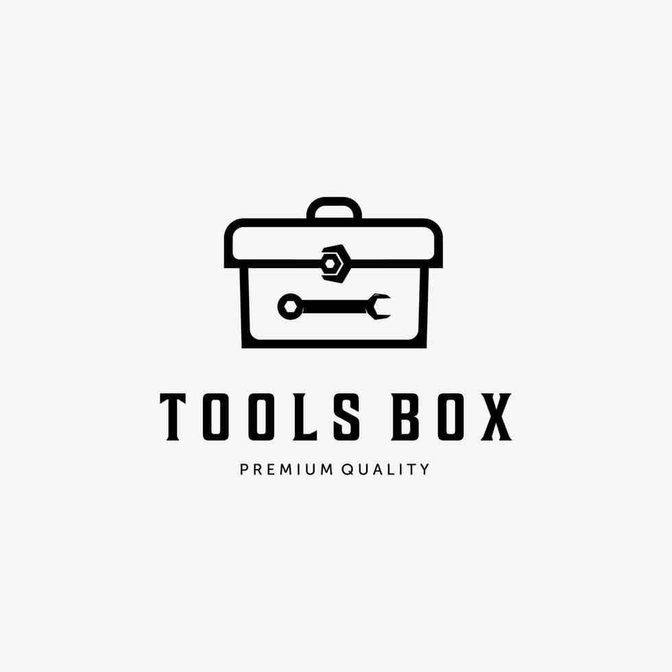 logotipo del equipo de la caja de herramientas, ilustración de la línea de arte del vector de la caja de llaves inglesas. diseño de equipos mecánicos