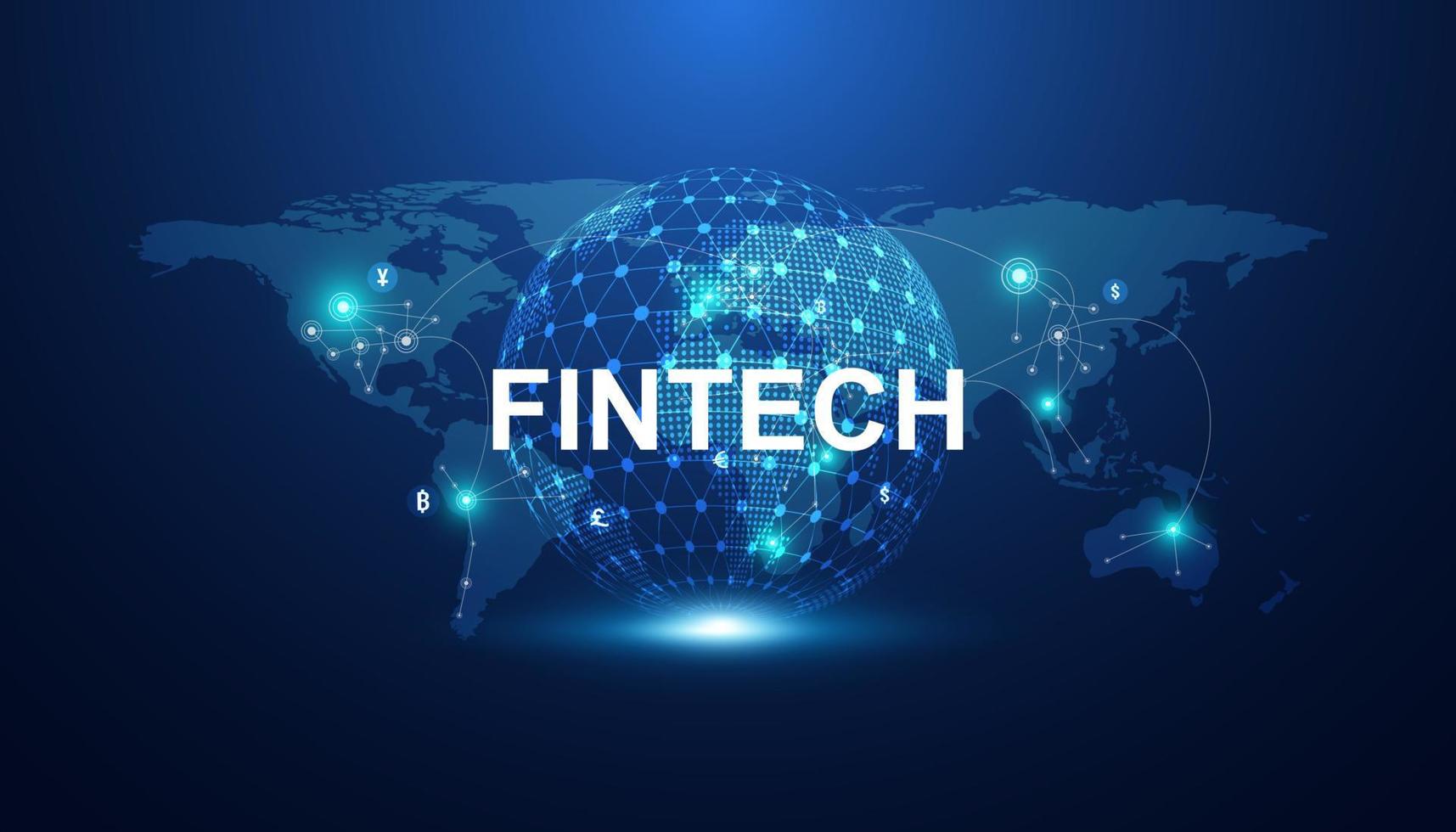 fintech abstracto consiste en tecnología financiera, criptomoneda, negocio en la nube. conectar con el mundo. vector