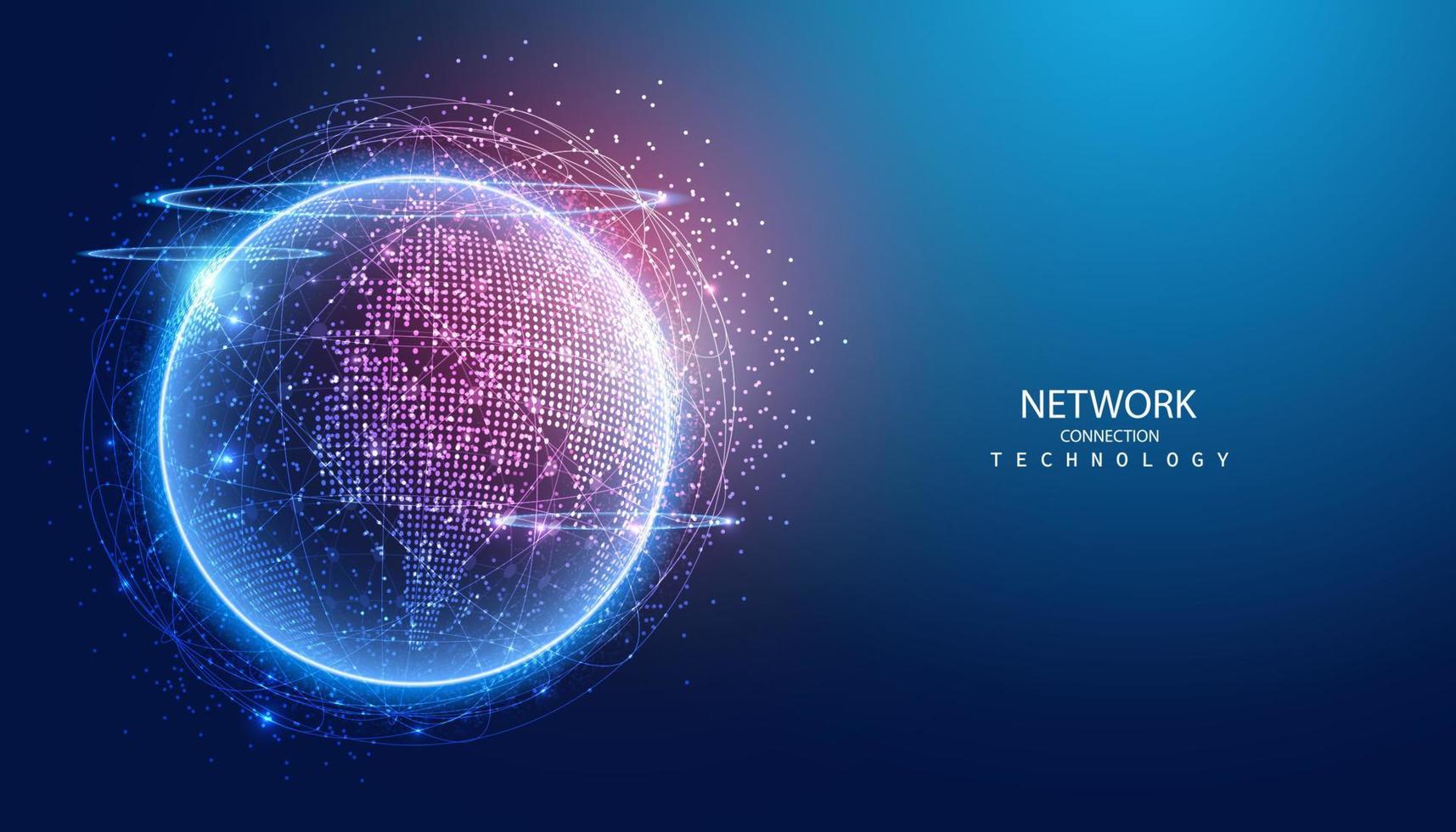 abstract global dot network connection and communication futuristic on blue background. vector