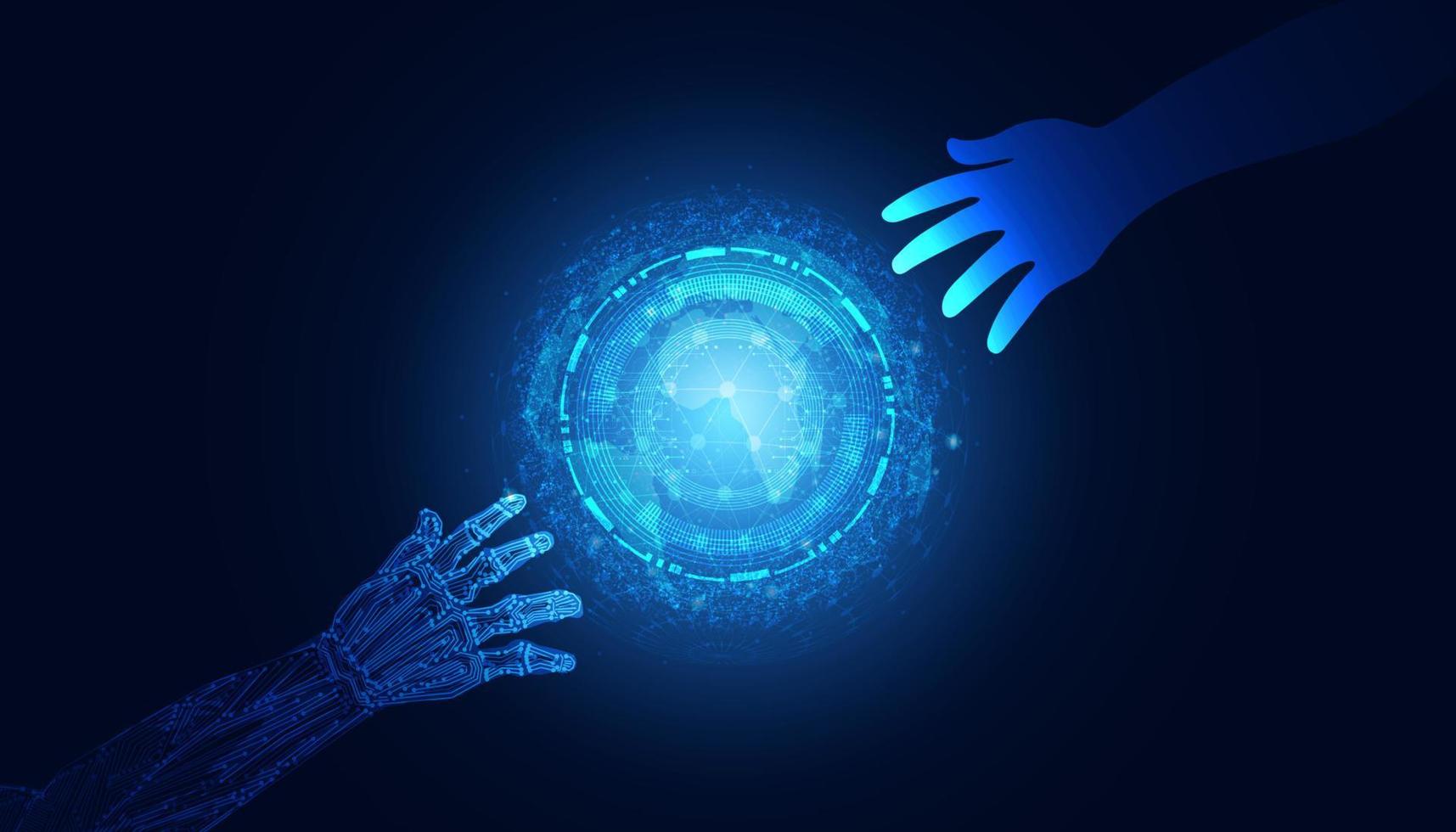 colaboración abstracta de humanos y concepto de inteligencia artificial para colaborar en la creación de tecnología moderna. vector
