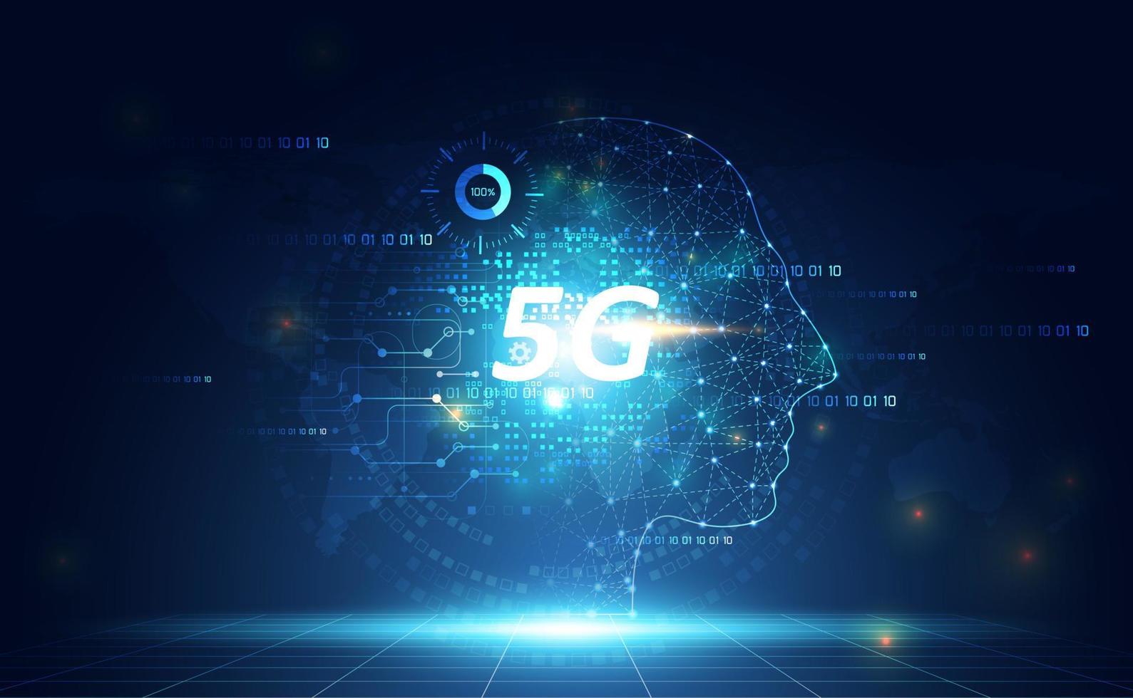 Abstract 5G network technology concept Ai digital internet wireless on blue background. vector