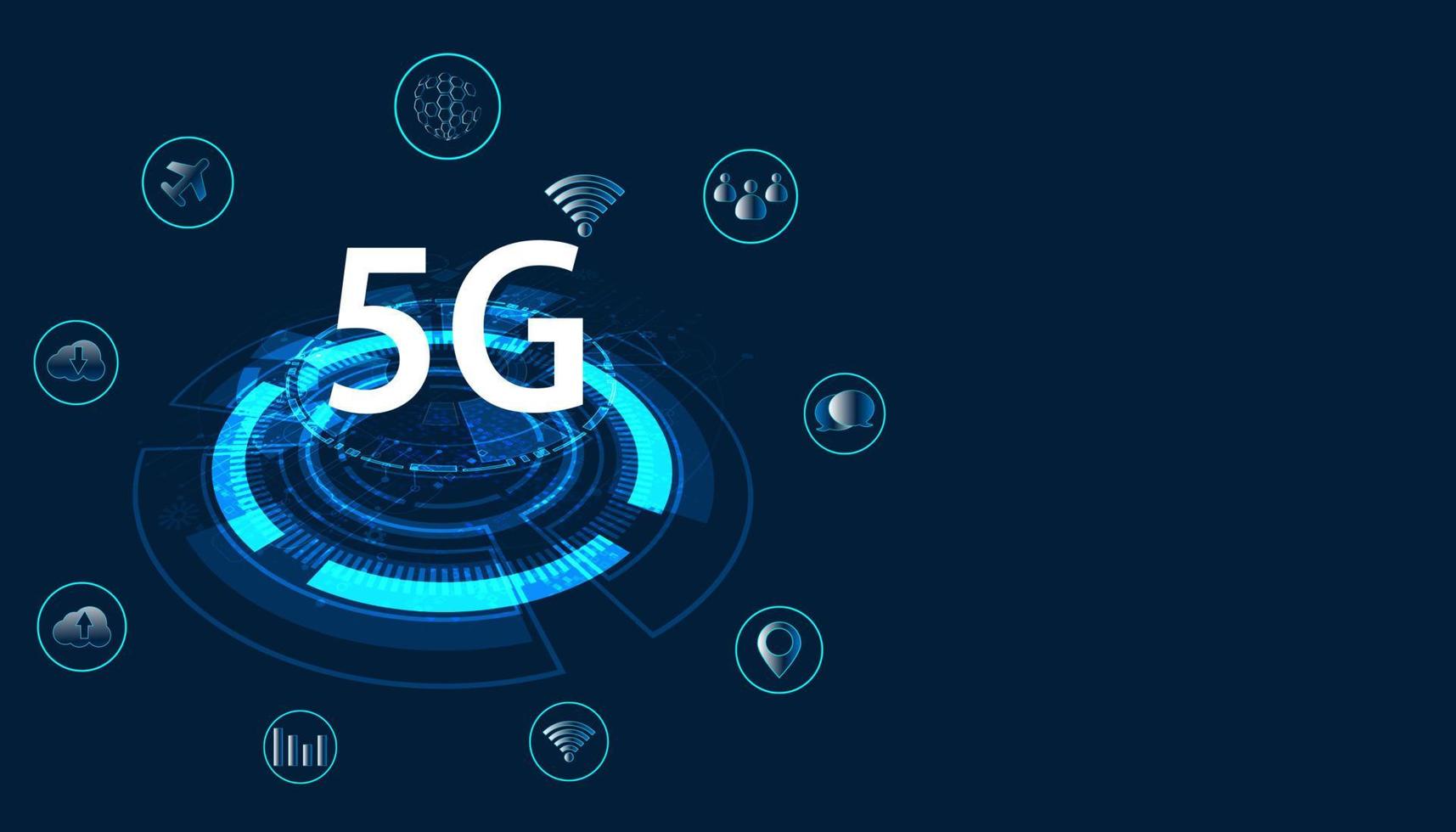 concepto abstracto de 5g, tecnología de red inalámbrica, internet de las cosas, respuesta más rápida, puede recibir y transmitir una gran cantidad de datos, en segundo plano vector