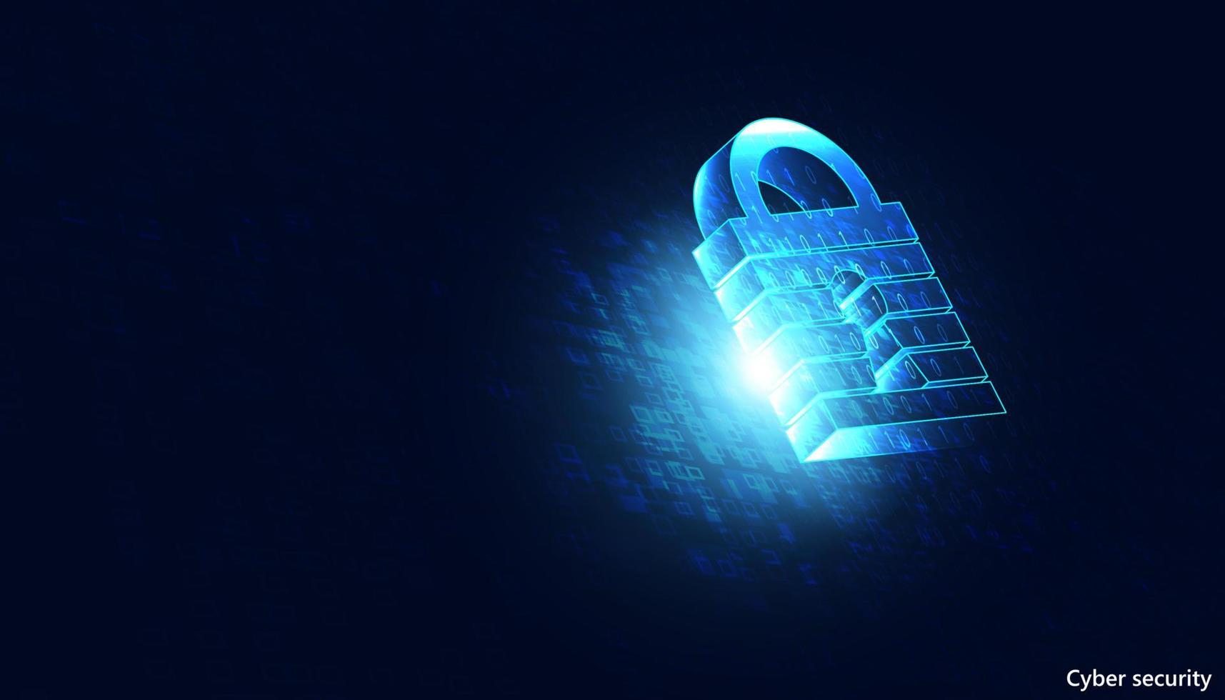 abstract lock cyber security privacy protection icon on blue background and binary vector