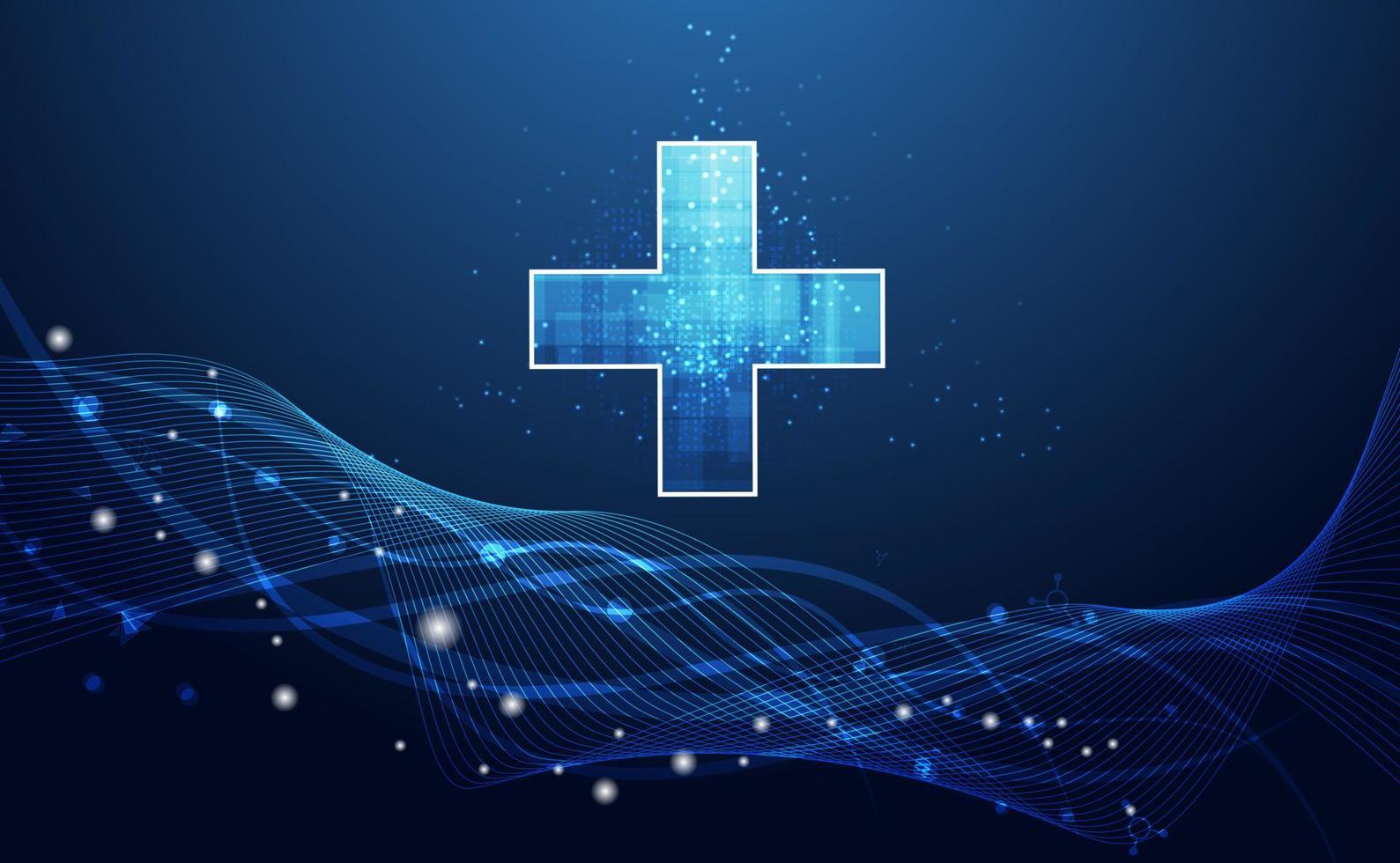 Abstract health science consist health plus digital technology concept  modern medical technology,Treatment,medicine on hi tech future blue background. for template, web design or presentation. vector