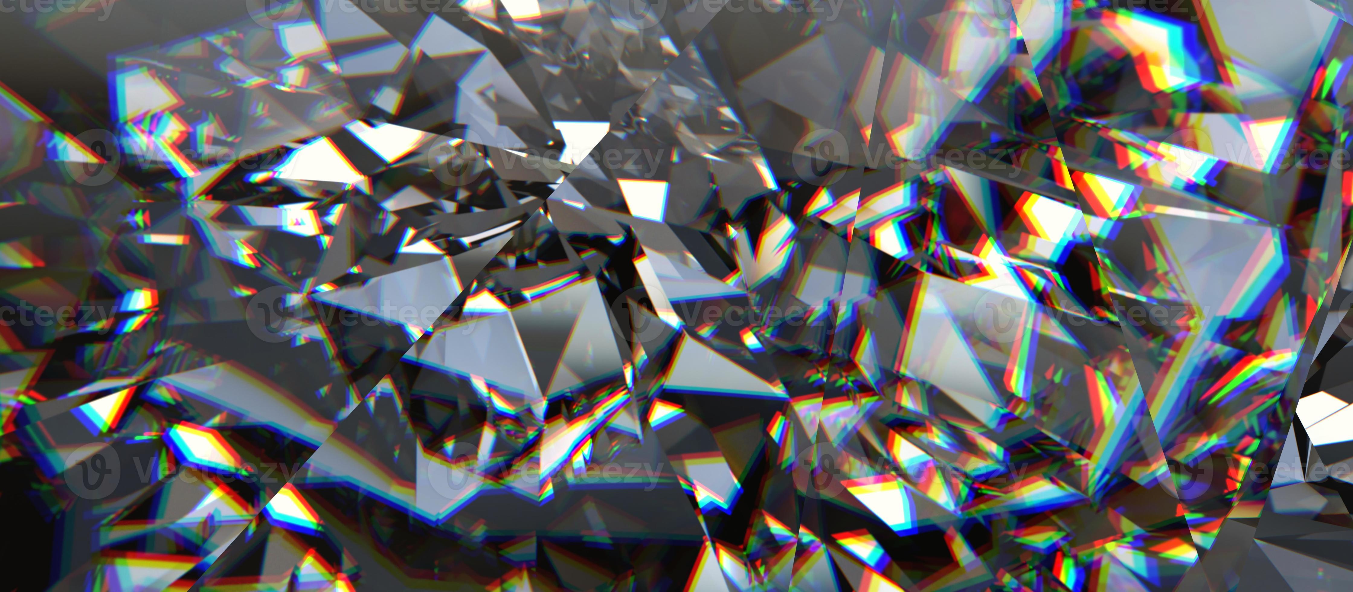 Realistic diamond crystal with caustic close up texture background 3D