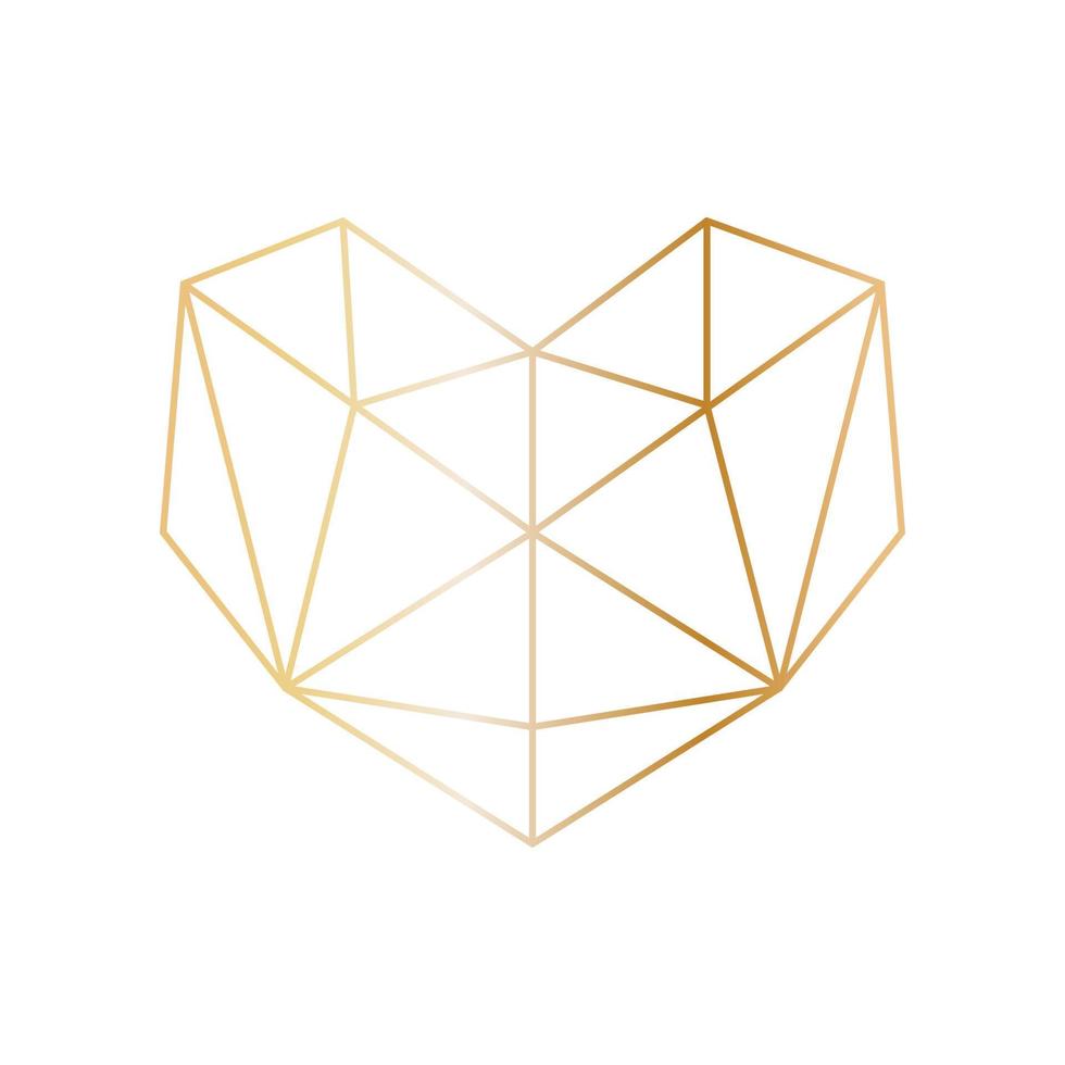 Vector golden heart in a modern geometric style. Vector illustration for your graphic design. Geometric Logo icon In The Shape Of A Heart. Design elements for Valentine's Day.