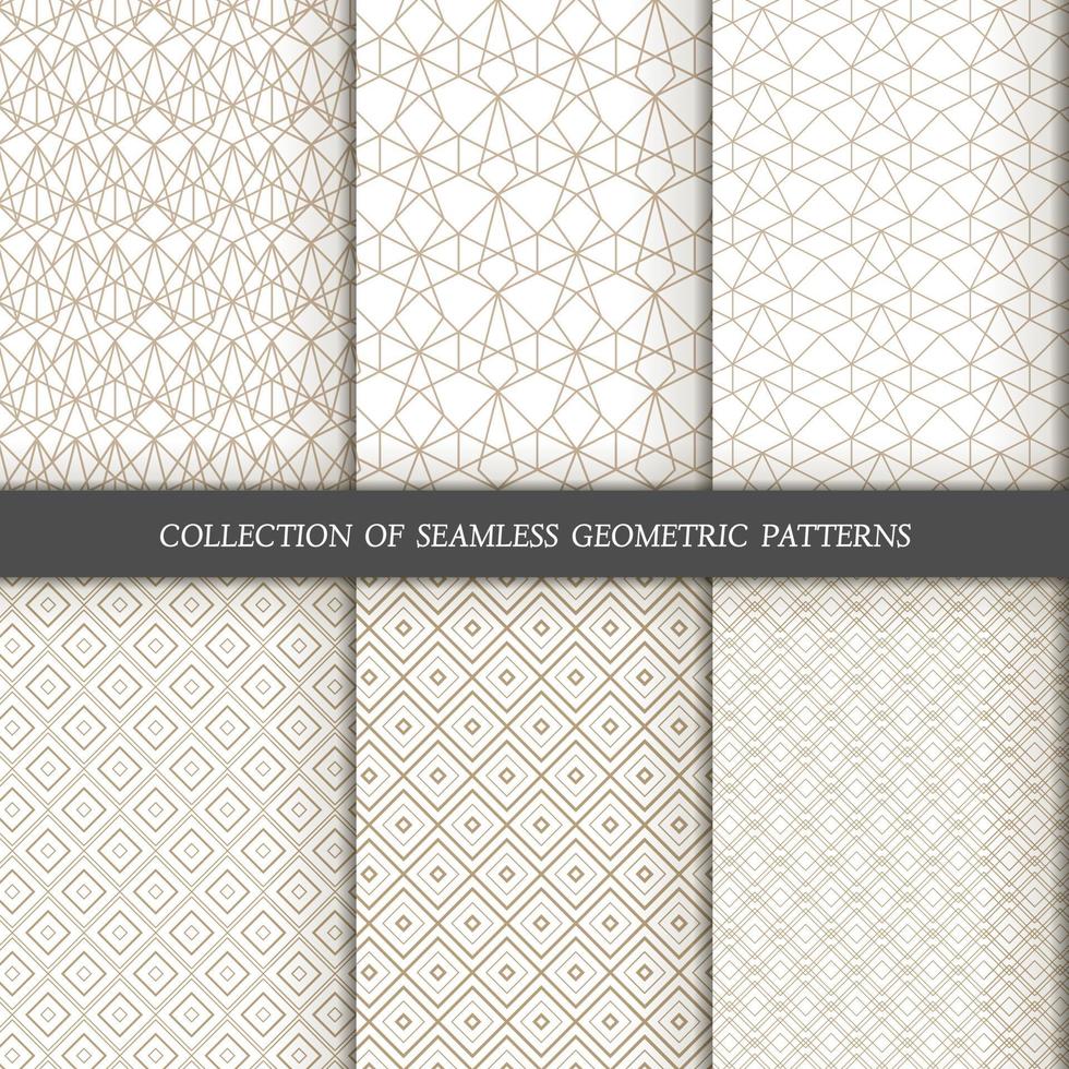 Set of 6 vector seamless patterns. Geometrical patterns on a white background.