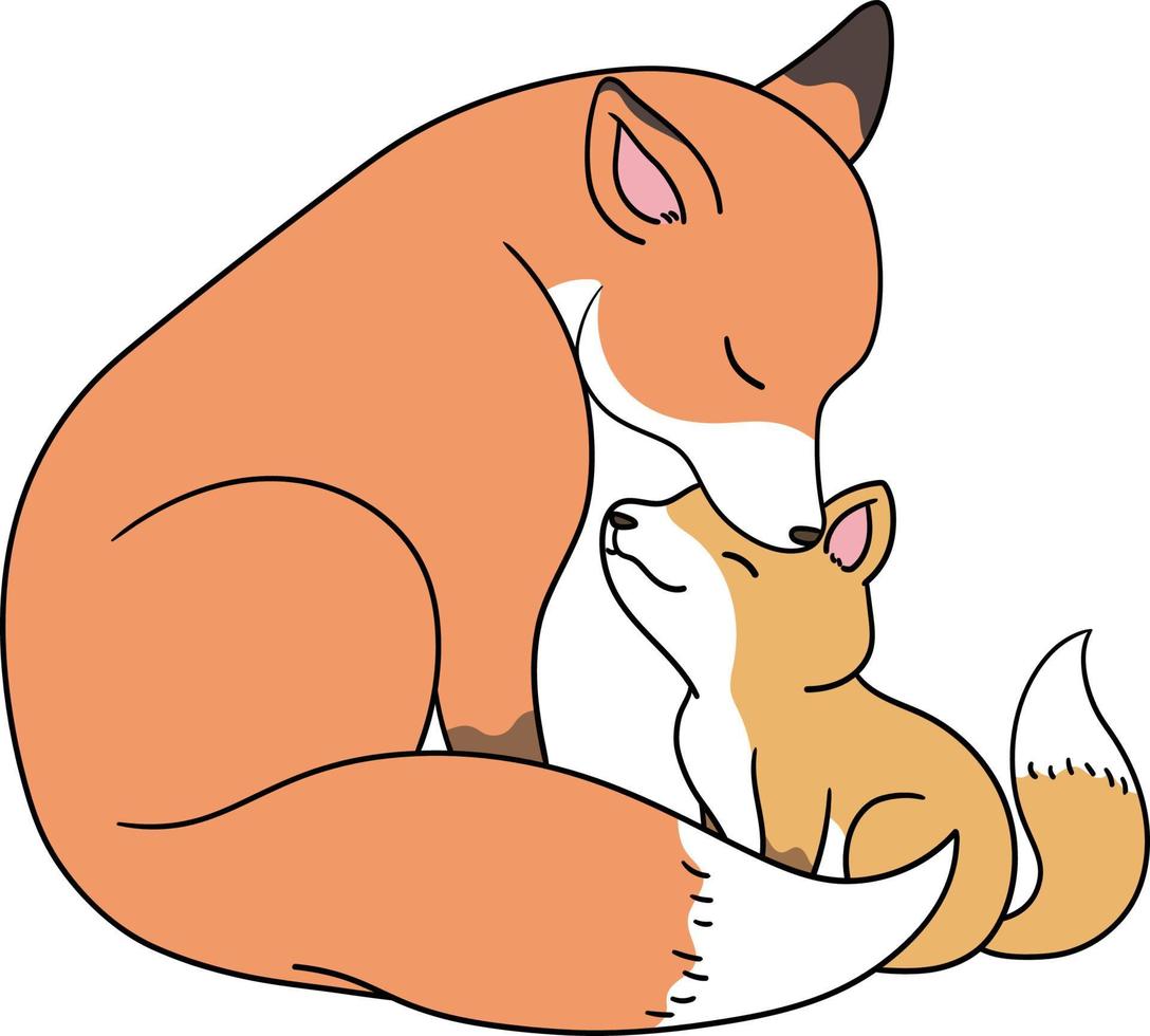 the mother fox and the little fox are depicted by black lines vector