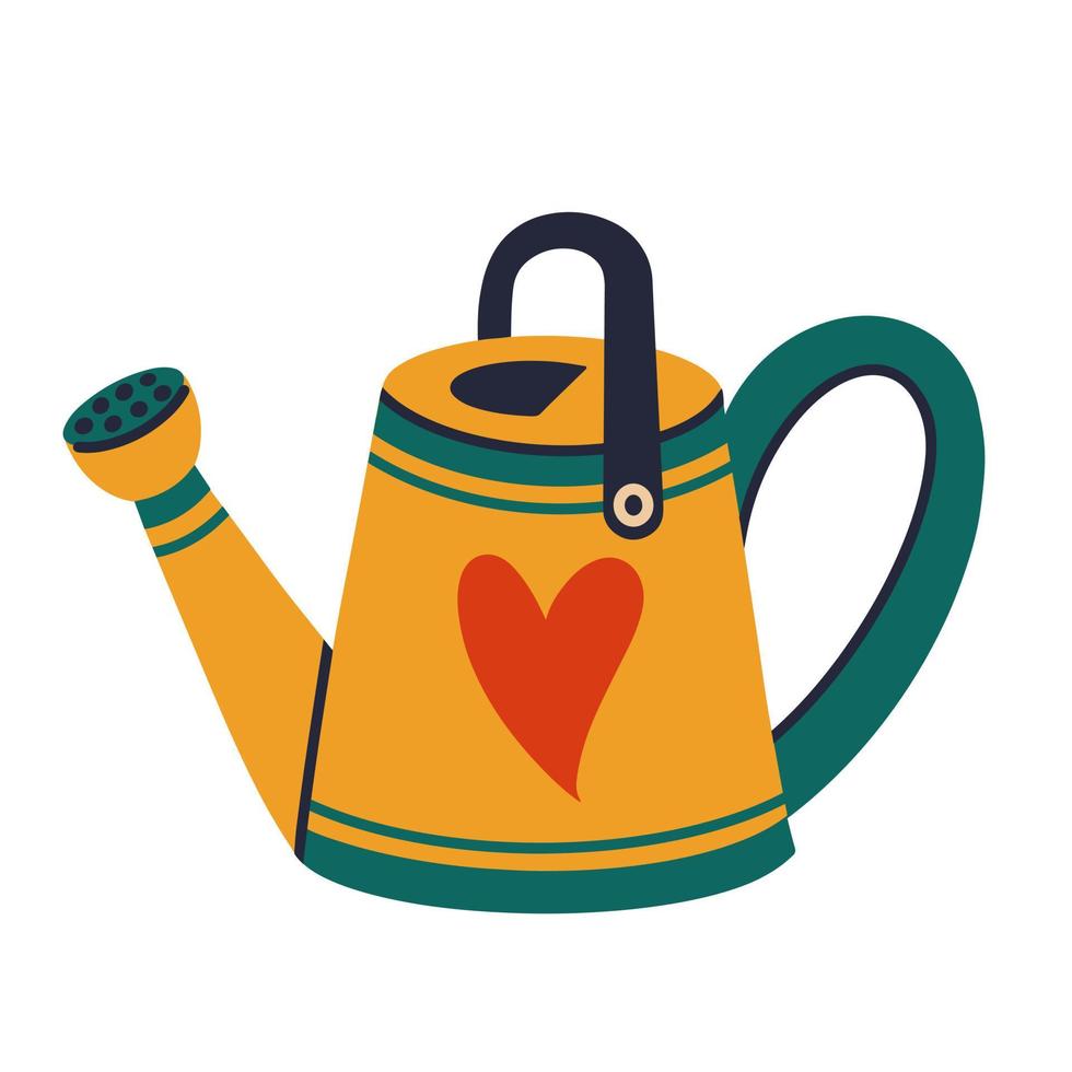 Yellow metal watering can vector icon. Hand drawn illustration isolated