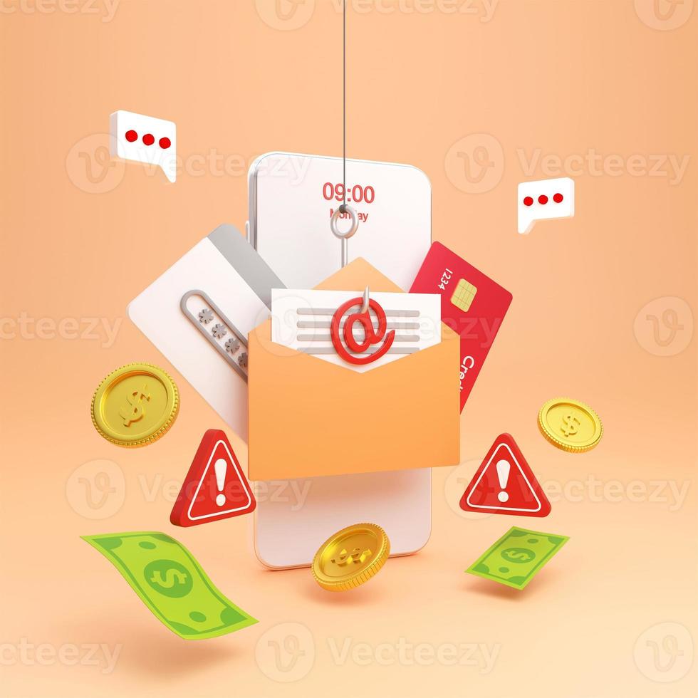 3d illustration of Data phishing concept, Online scam, malware and password phishing photo