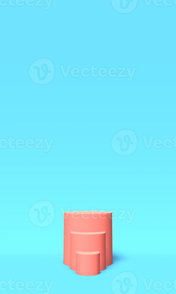 Podium, pedestal or platform pink color on blue background. Abstract illustration of simple geometric shapes. 3D rendering. photo