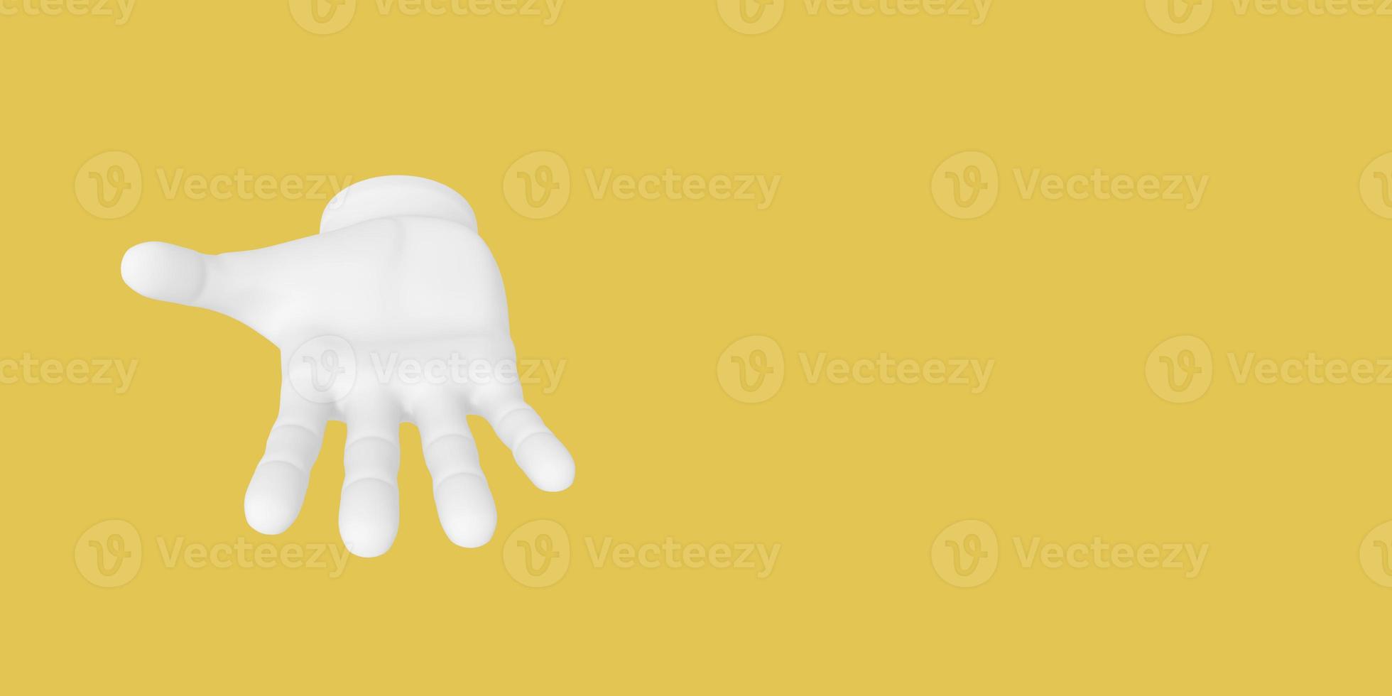 Cartoon open palm. Illustration on yellow color background. 3D-rendering. photo