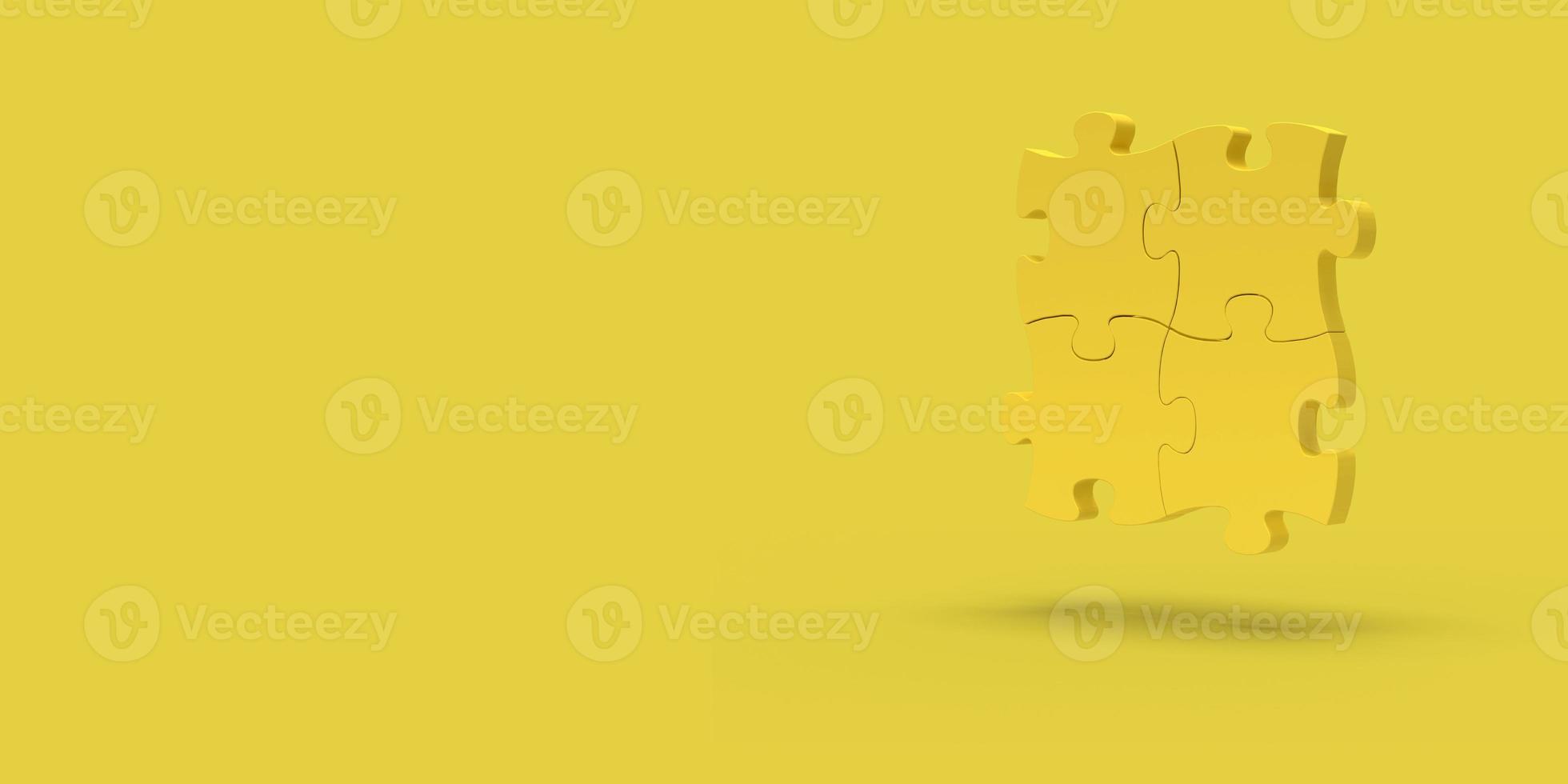 Yellow puzzle on a yellow background. Abstract image. Minimal concept problem business. 3D render. photo