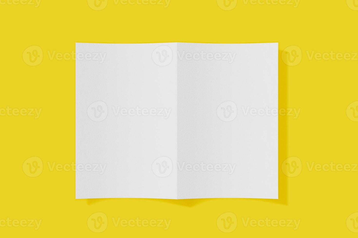 Mockup vertical booklet, brochure, invitation isolated on a yellow background with soft cover and realistic shadow. 3D rendering. photo