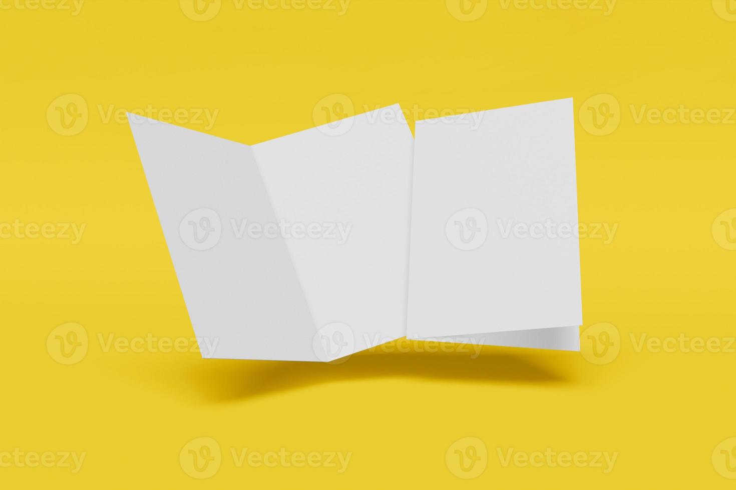 Two Mockup vertical booklet, brochure, invitation isolated on a yellow background with hard cover and realistic shadow. 3D rendering. photo