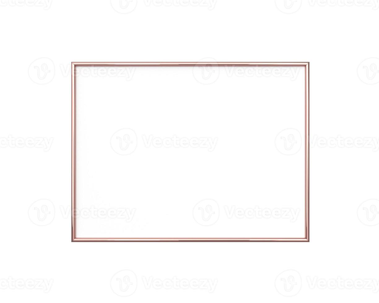 Rose gold frame mockup on a white background. 3x4 Horizontal, Landscape 3d Rendering photo