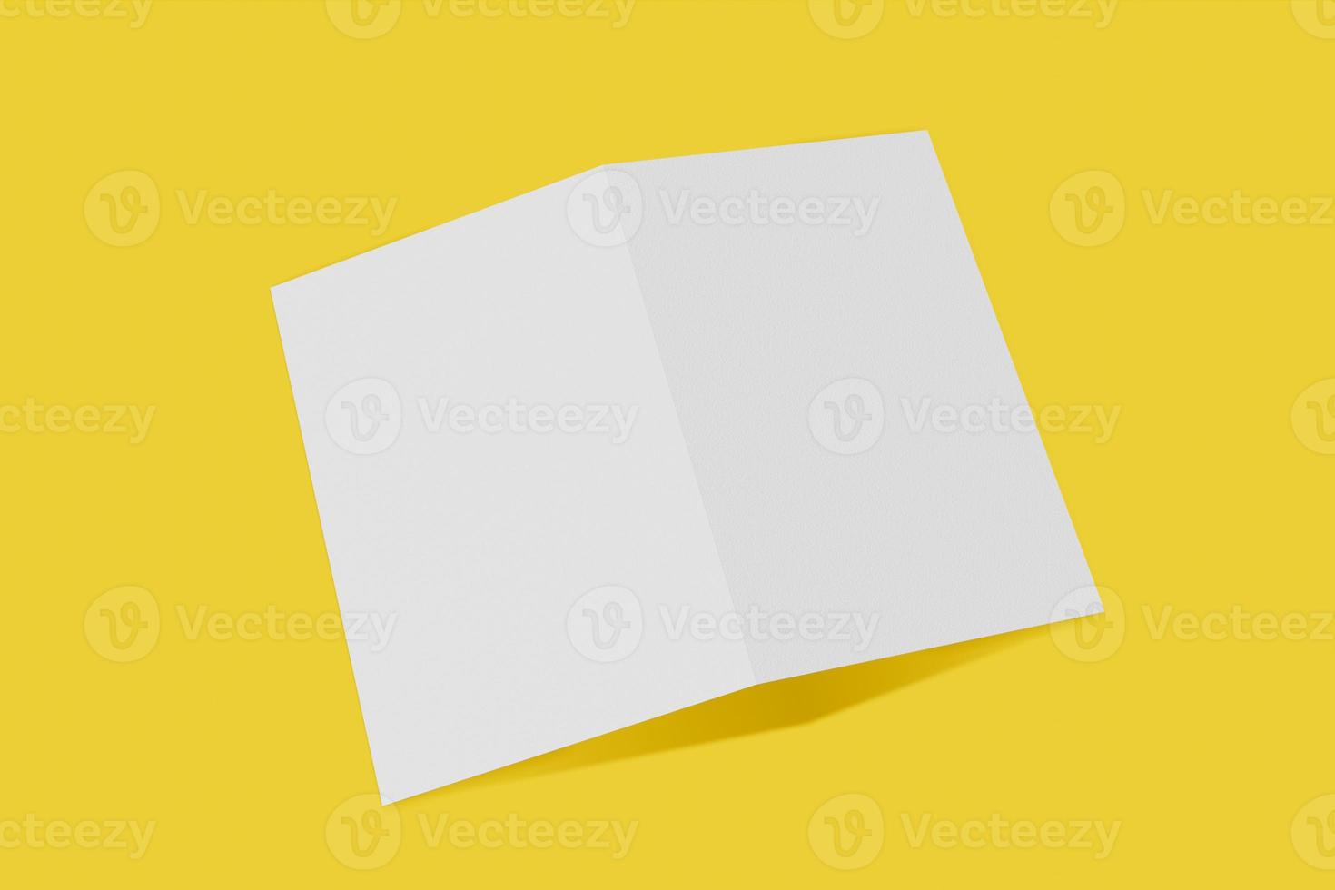 Mockup vertical booklet, brochure, invitation isolated on a yellow background with hard cover and realistic shadow. 3D rendering. photo