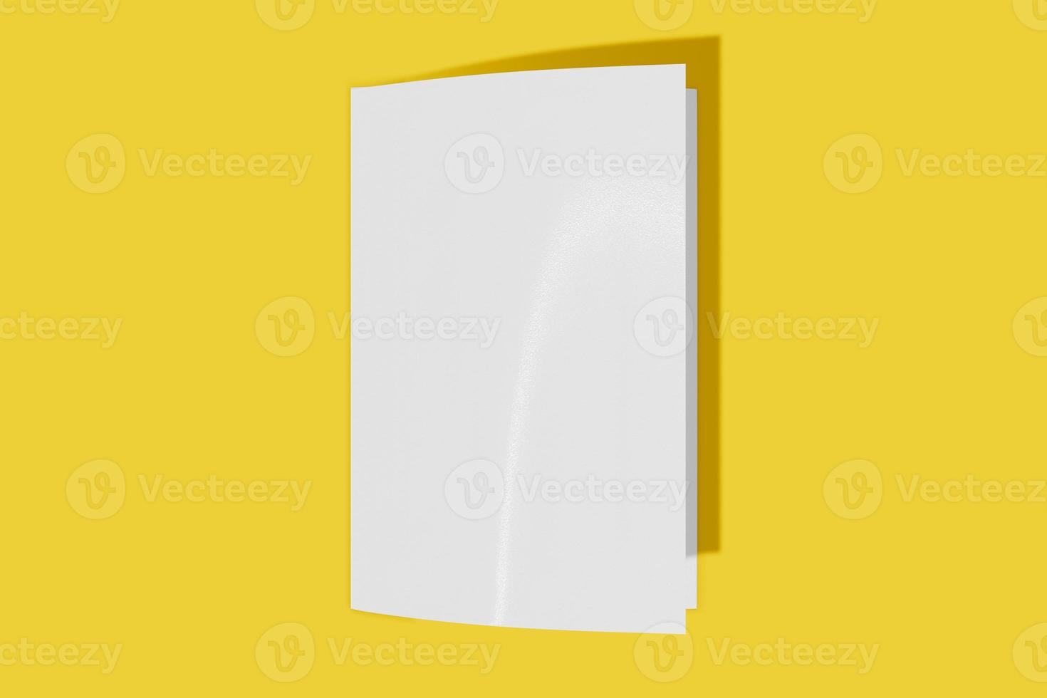 Mockup vertical booklet, brochure, invitation isolated on a yellow background with soft cover and realistic shadow. 3D rendering. photo