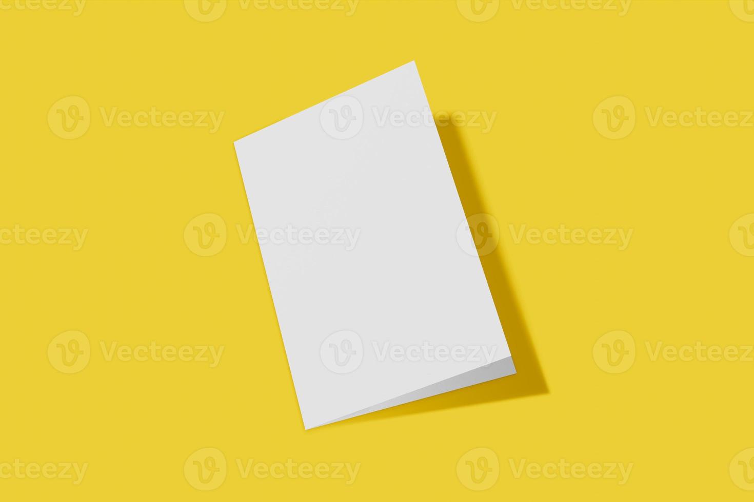 Mockup vertical booklet, brochure, invitation isolated on a yellow background with hard cover and realistic shadow. 3D rendering. photo