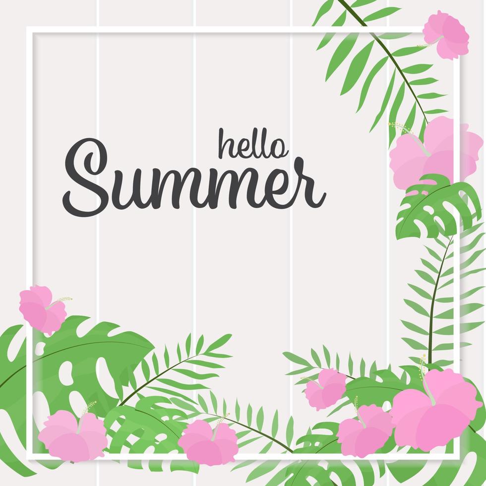 pink hibiscus flowers Summer frame square banner for social media vector