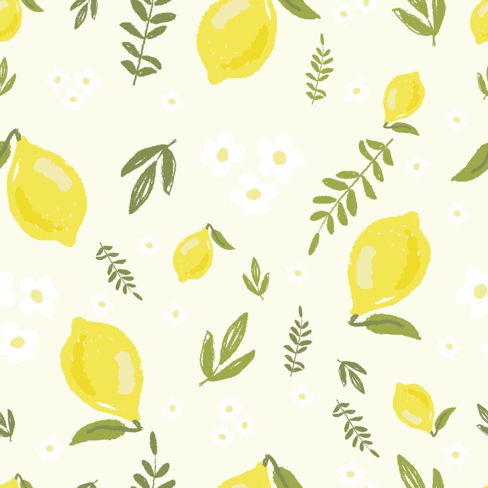 yellow lemon seamless pattern hand draw style vector