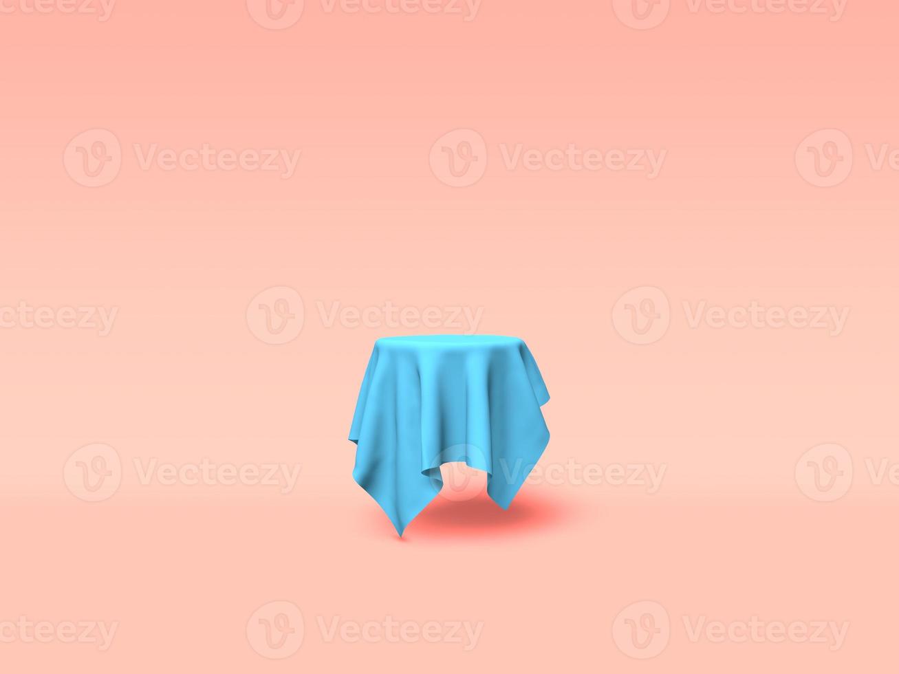 Podium, pedestal or platform covered with blue cloth on pink background. Abstract illustration of simple geometric shapes. 3D rendering. photo