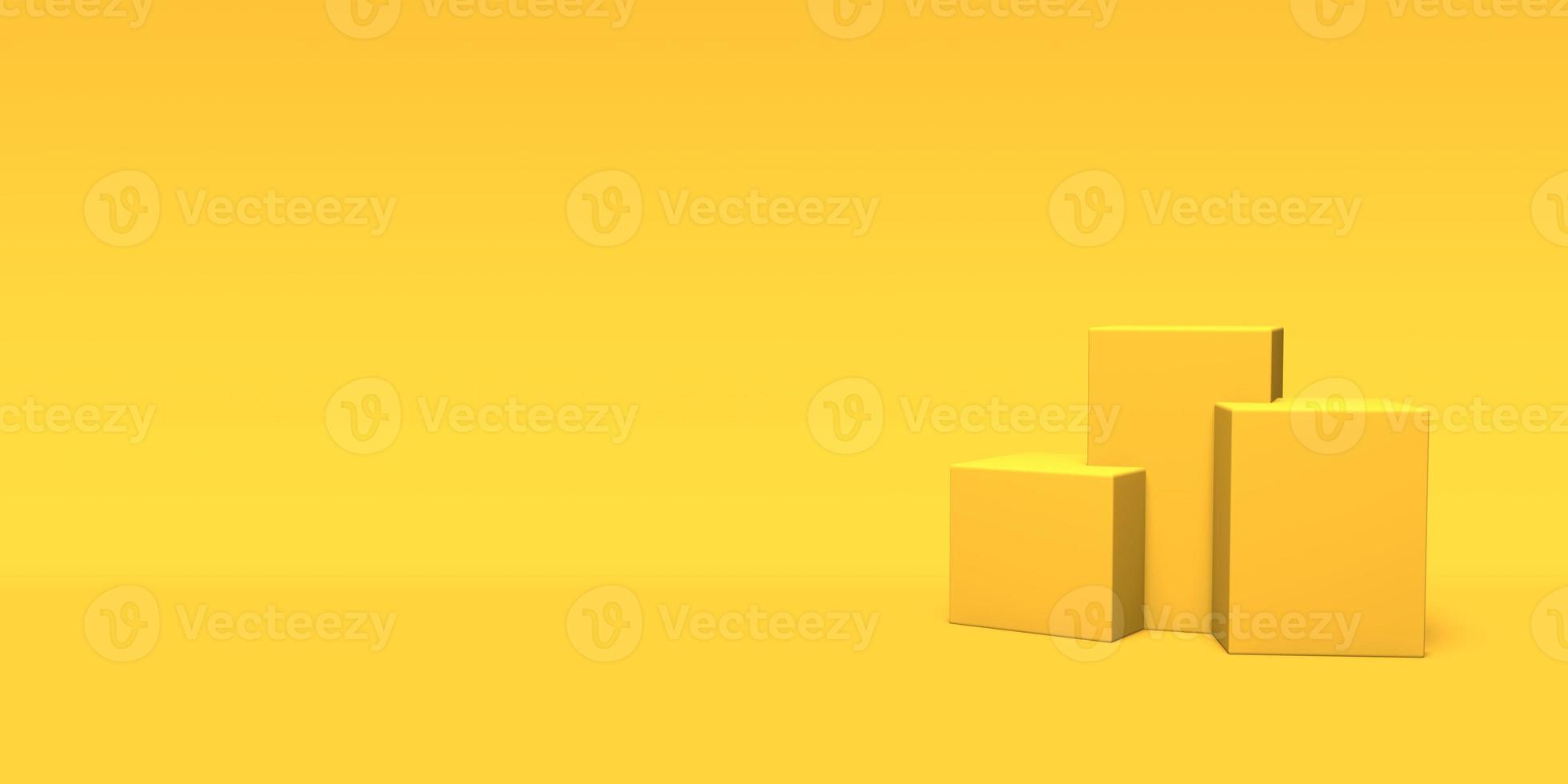 Podium, pedestal or platform gold color on yellow background. Abstract illustration of simple geometric shapes. 3D rendering. photo