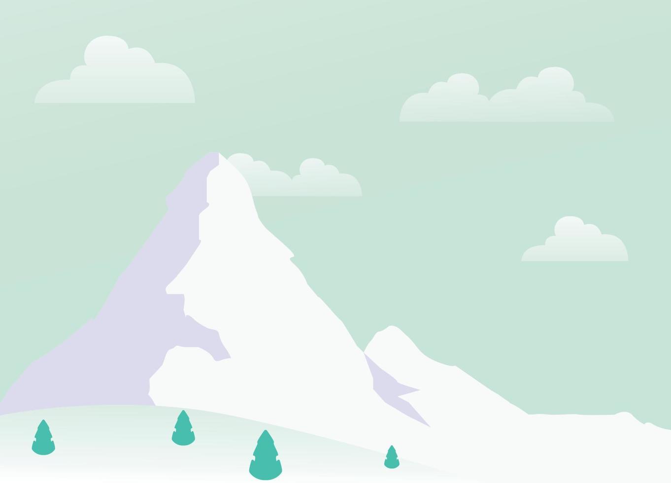 ilustración de paisaje de montaña, ilustración de paisaje de montaña con nieve y nubes vector