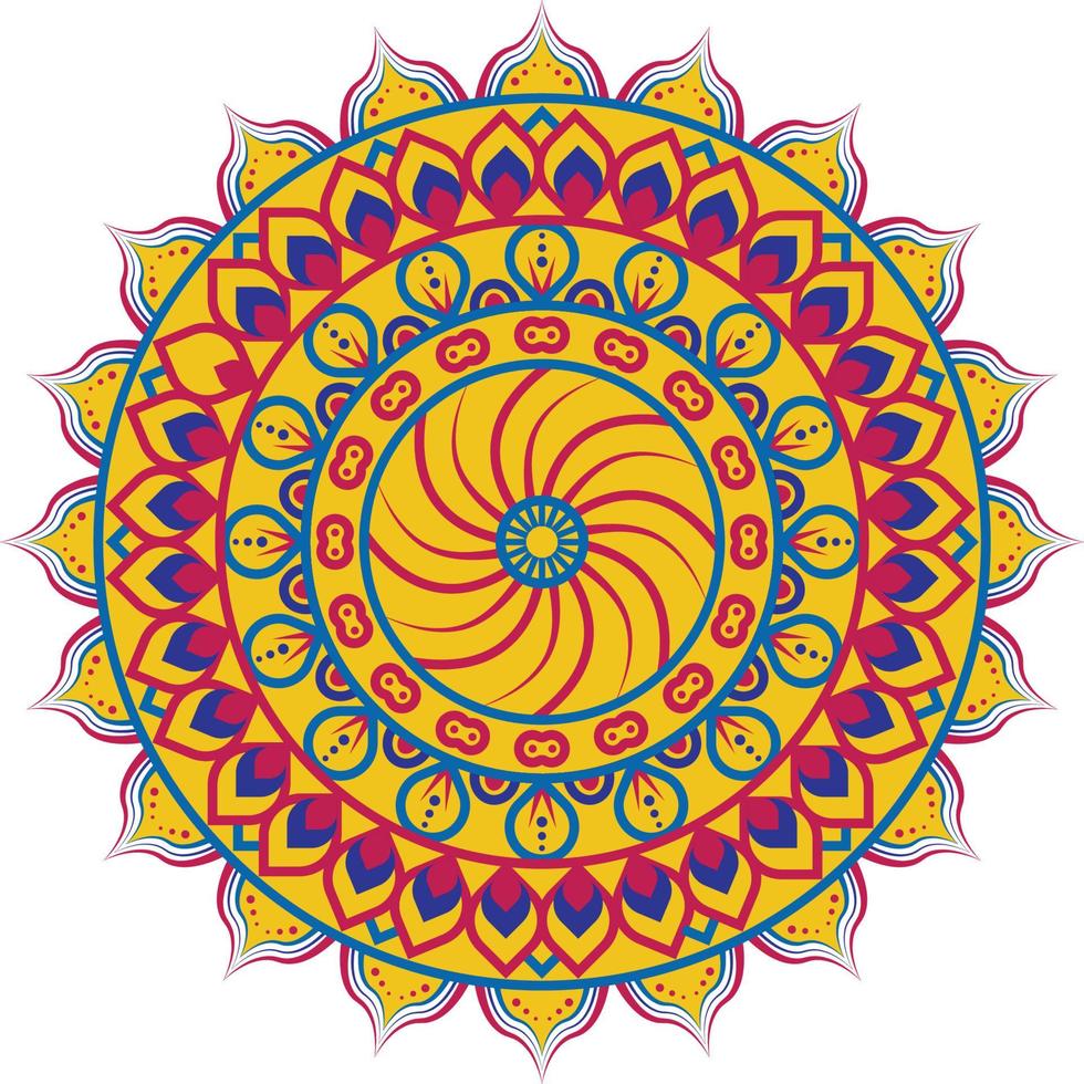 Mandala. Doodle mandala with fire ornament. Red, orange, yellow colors.  diwali mandala. Vector in illustration