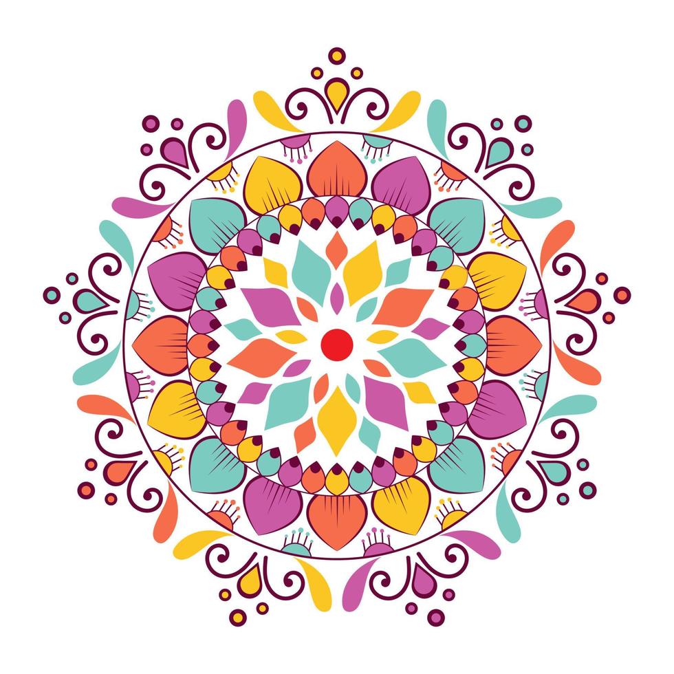 Floral geometrical symbol mandala. Vector illustration flower mandala icon isolated on white. Oriental round colored pattern.